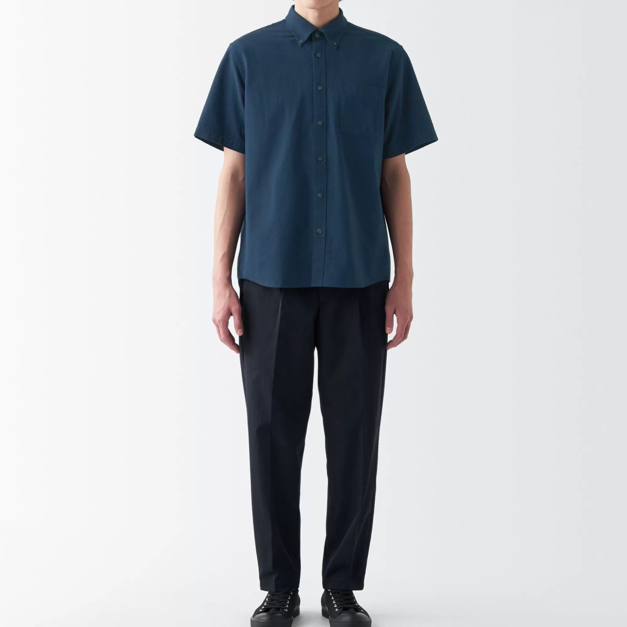 MUJI Men'S Washed Oxford Button Down Short Sleeve Shirt Clearance