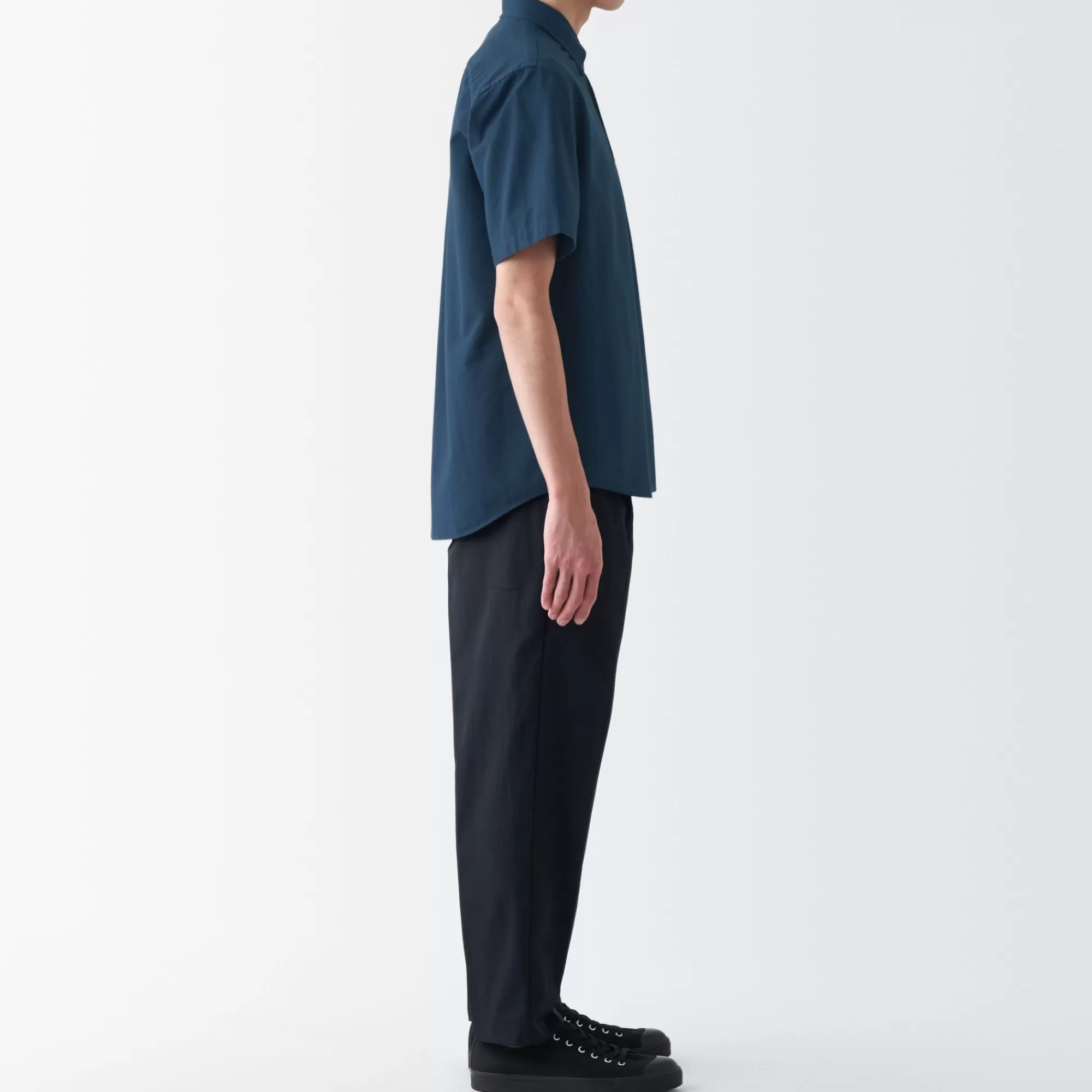 MUJI Men'S Washed Oxford Button Down Short Sleeve Shirt Clearance