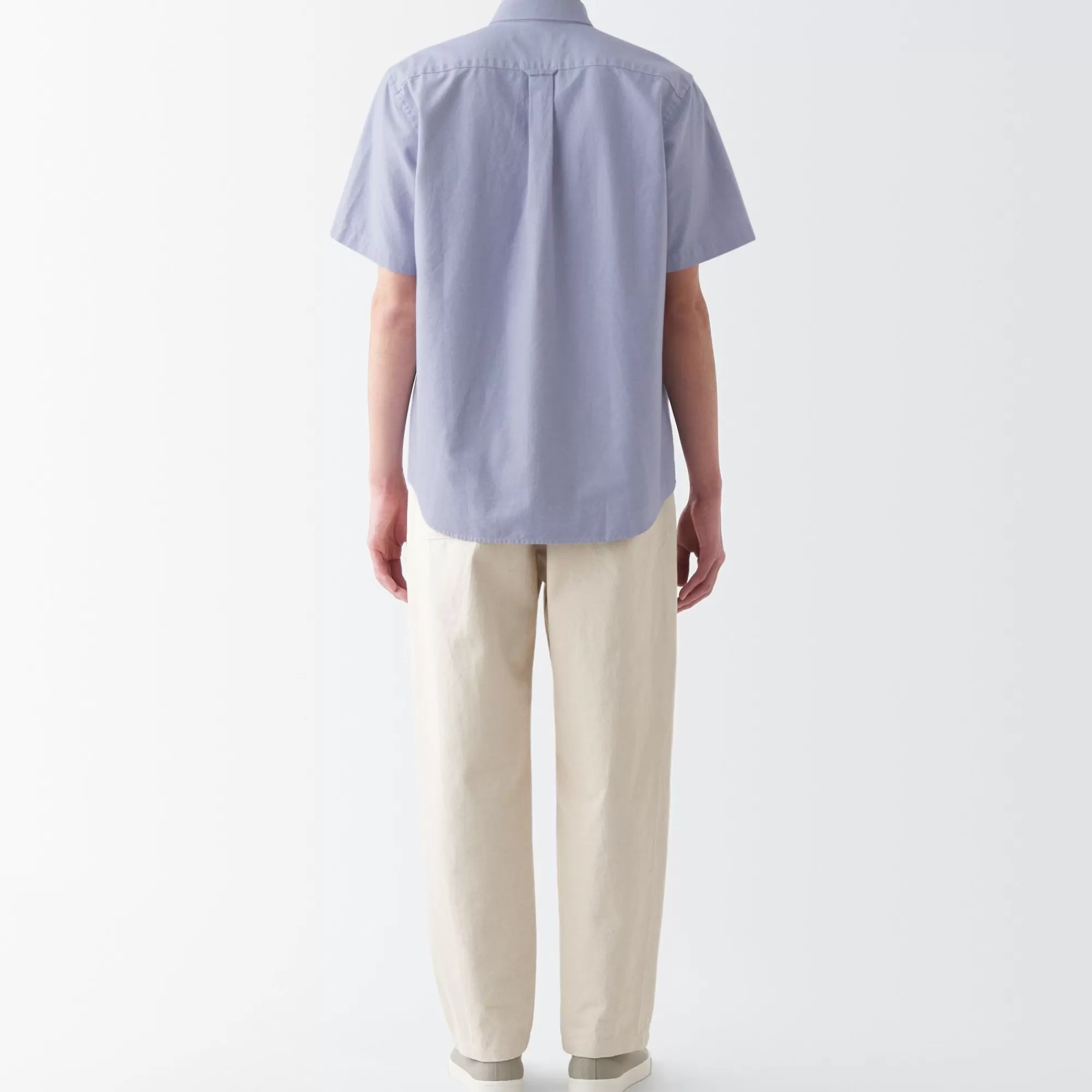 MUJI Men'S Washed Oxford Button Down Short Sleeve Shirt Clearance