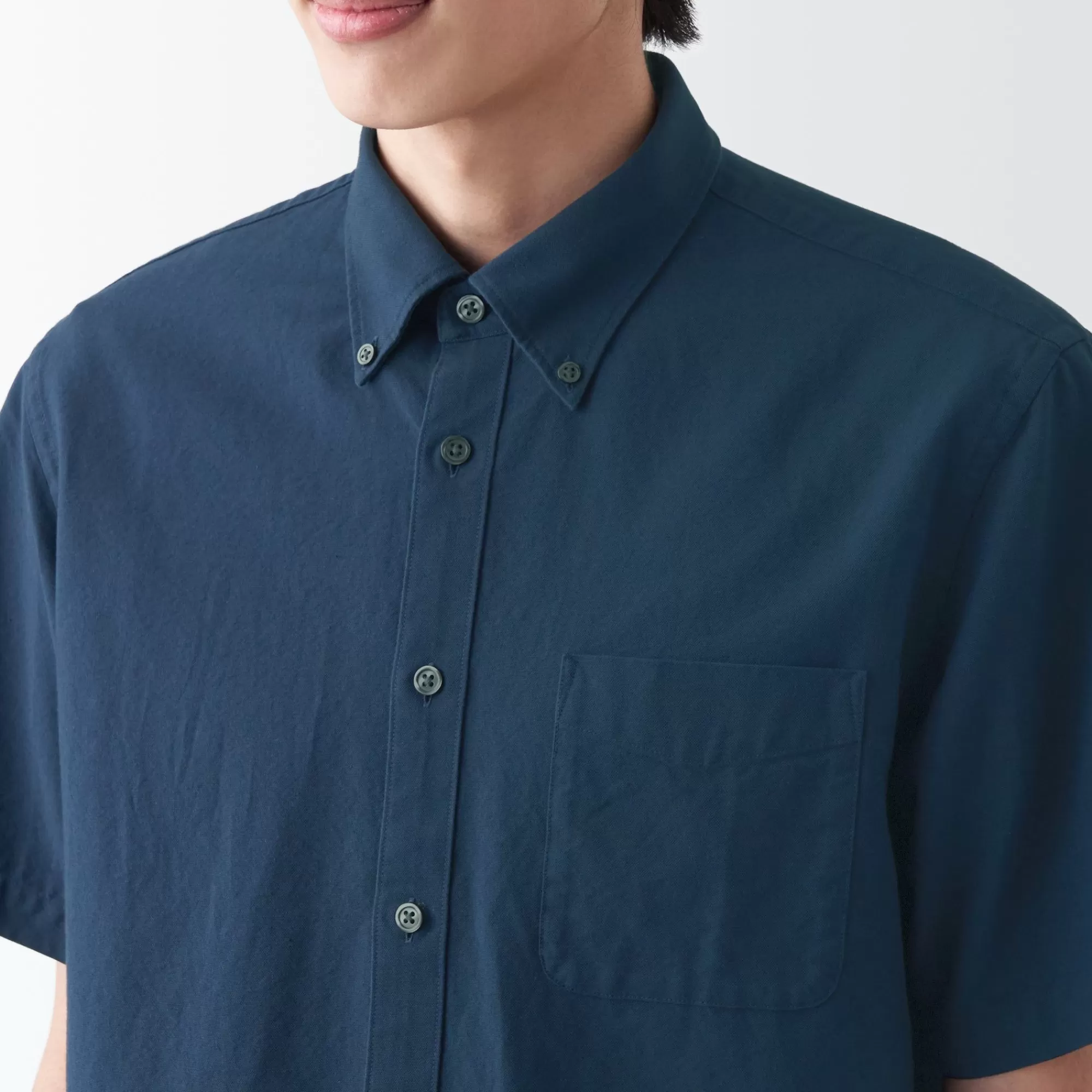 MUJI Men'S Washed Oxford Button Down Short Sleeve Shirt Clearance