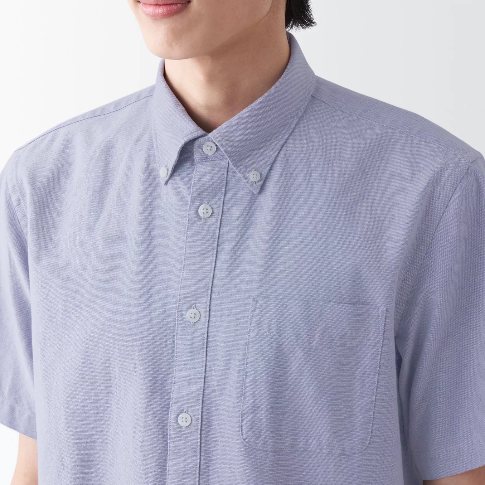 MUJI Men'S Washed Oxford Button Down Short Sleeve Shirt Clearance
