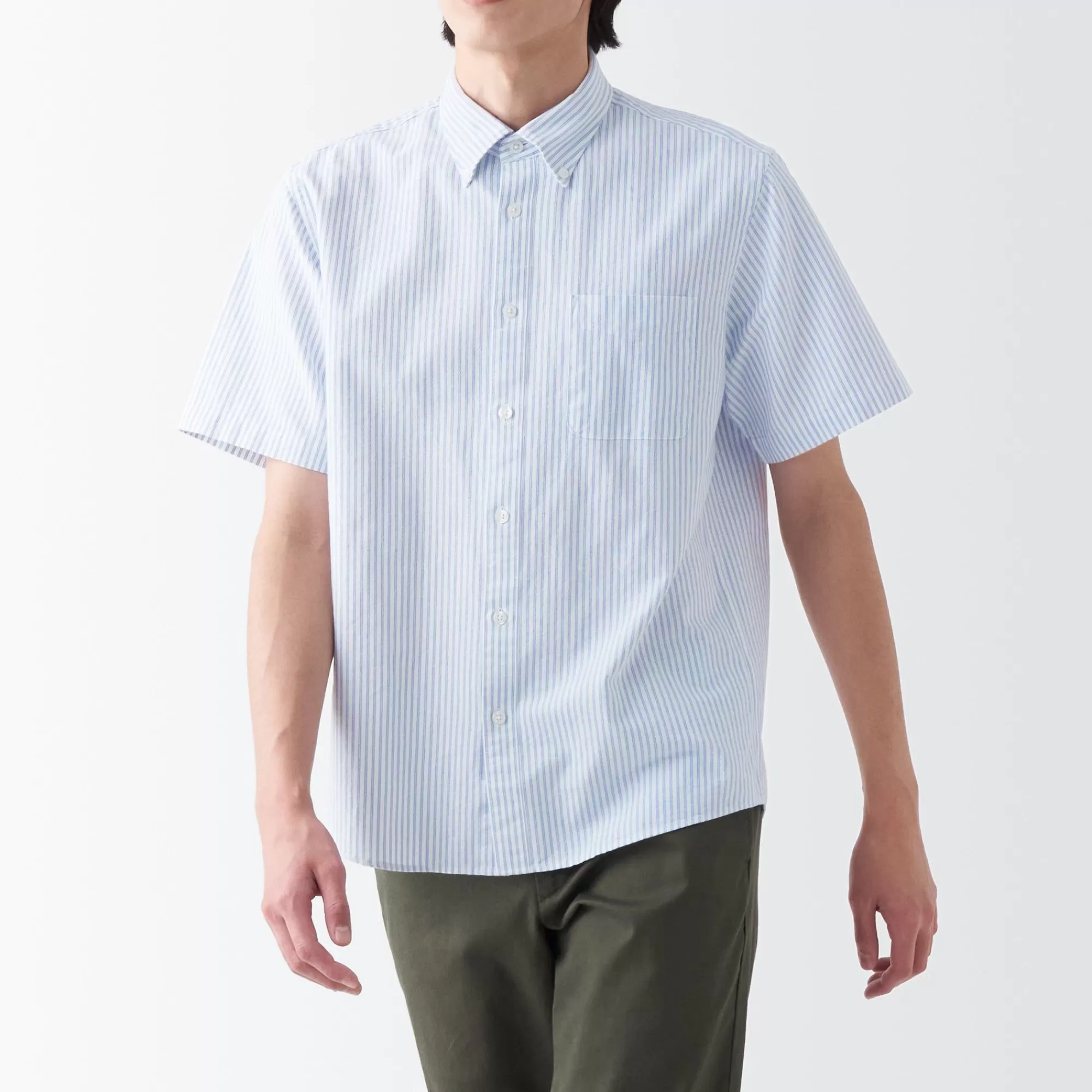 MUJI Men'S Washed Oxford Button Downpatterned Short Sleeve Shirt Discount