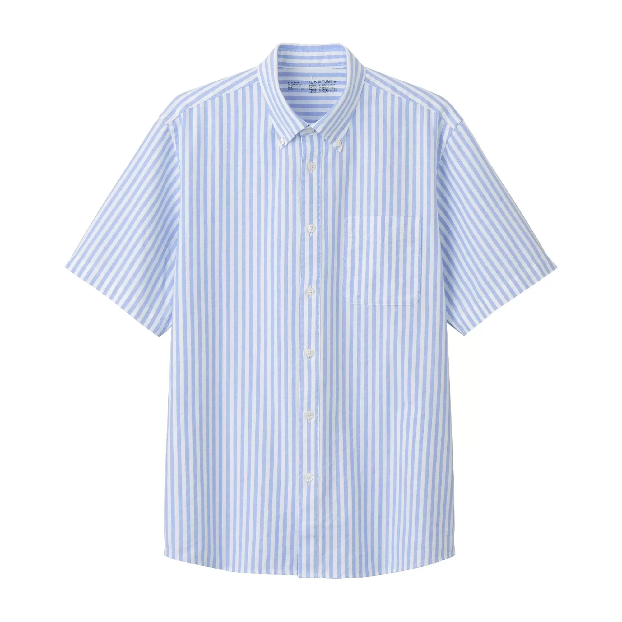 MUJI Men'S Washed Oxford Button Downpatterned Short Sleeve Shirt Discount