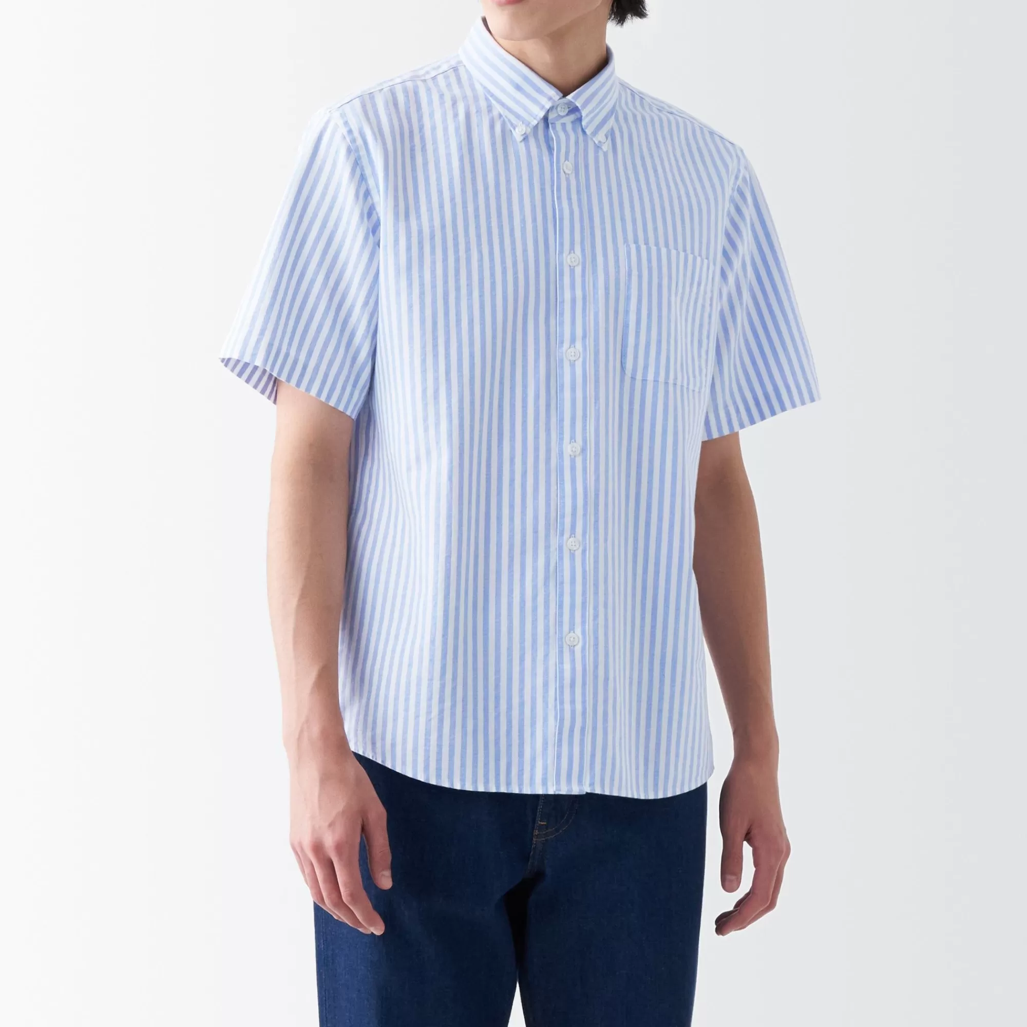 MUJI Men'S Washed Oxford Button Downpatterned Short Sleeve Shirt Discount