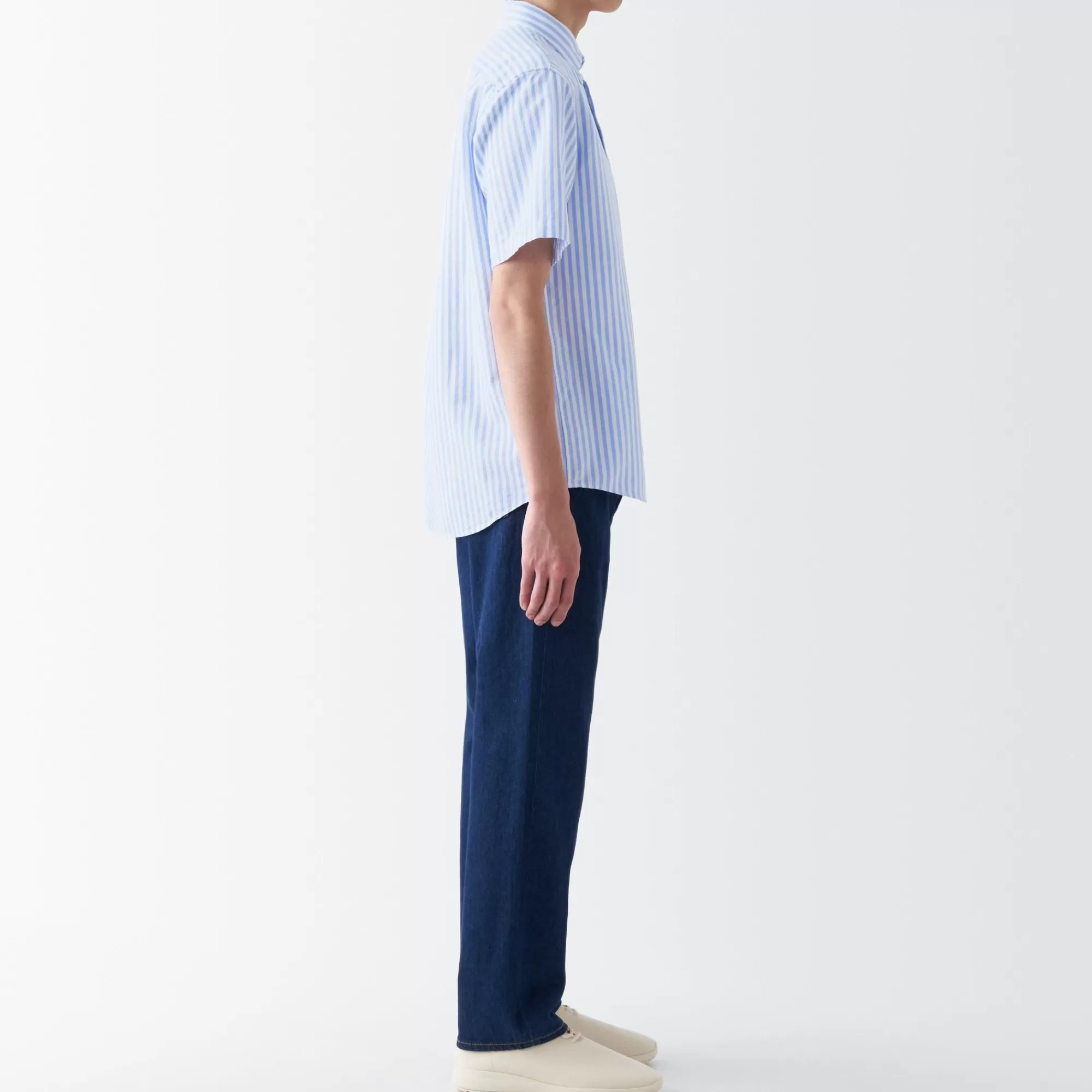 MUJI Men'S Washed Oxford Button Downpatterned Short Sleeve Shirt Discount