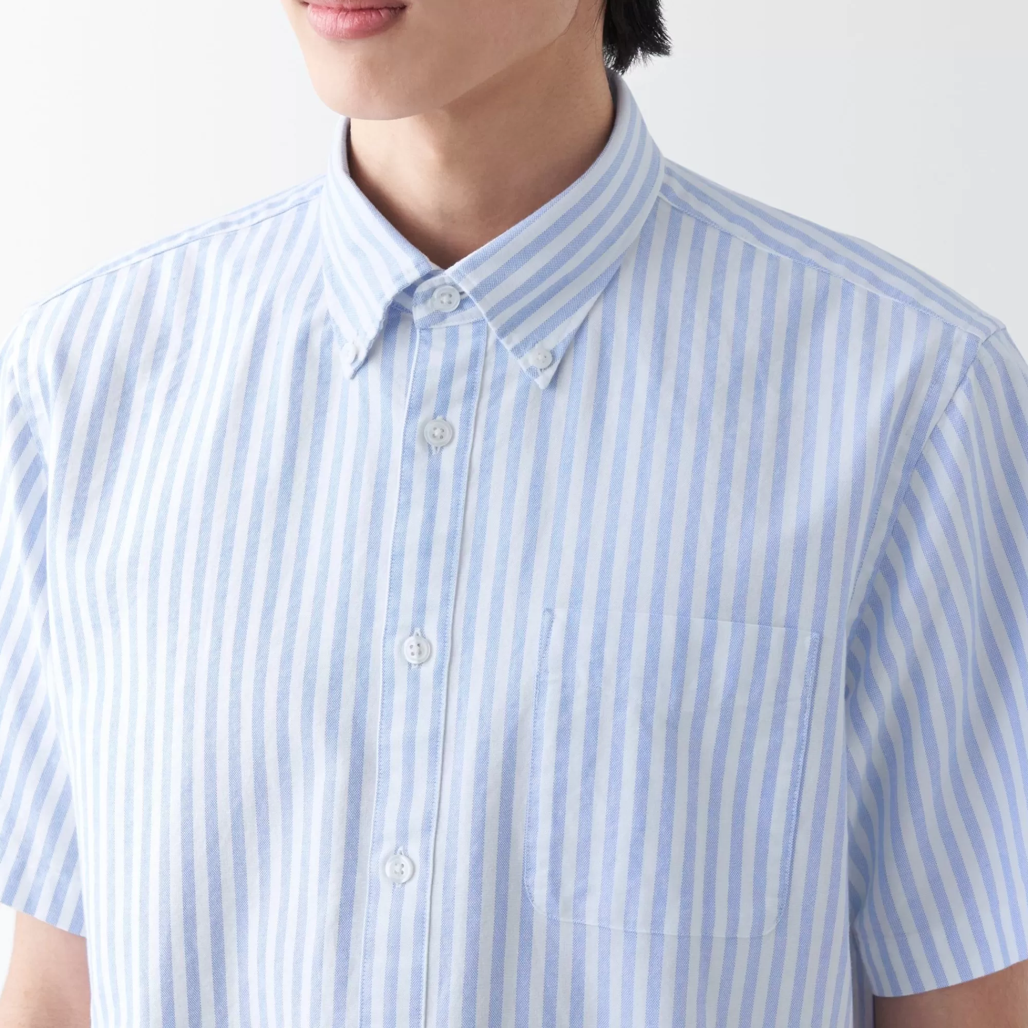 MUJI Men'S Washed Oxford Button Downpatterned Short Sleeve Shirt Discount