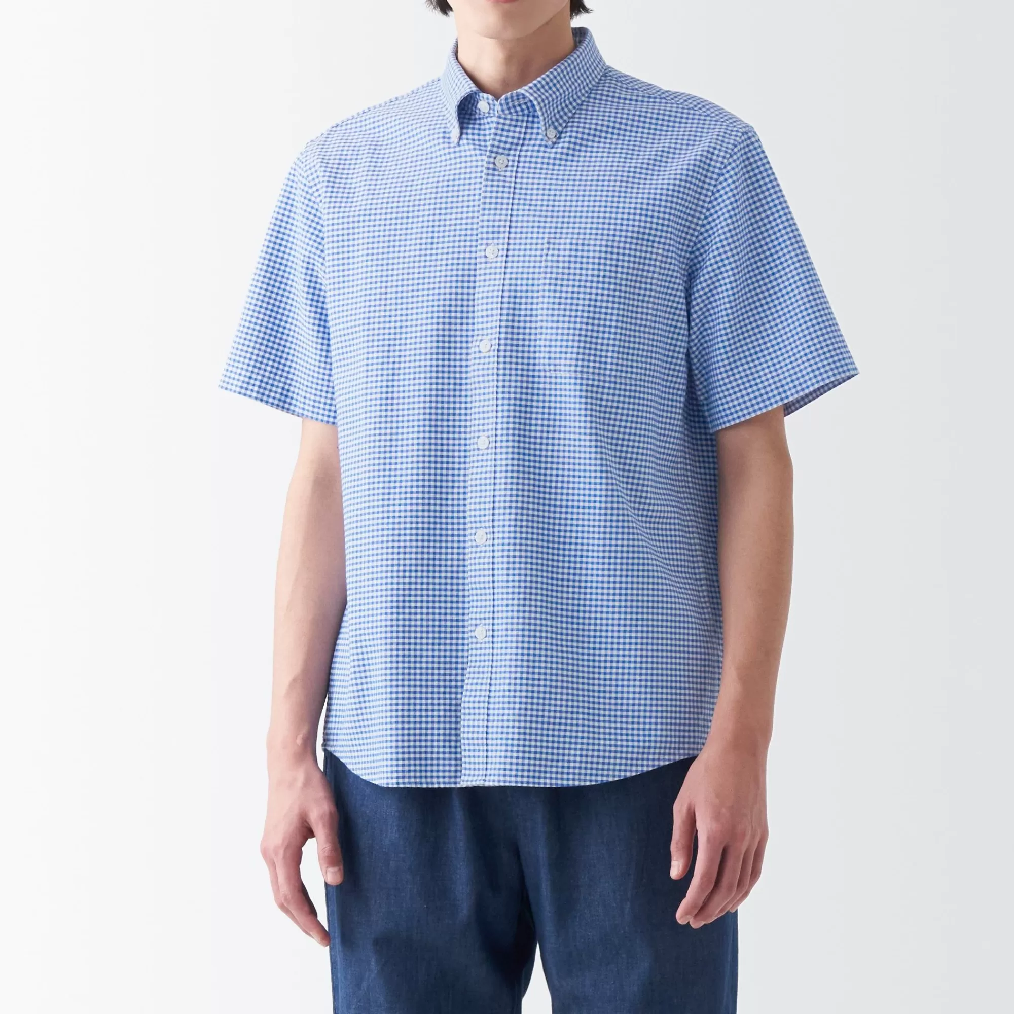 MUJI Men'S Washed Oxford Button Downpatterned Short Sleeve Shirt Discount