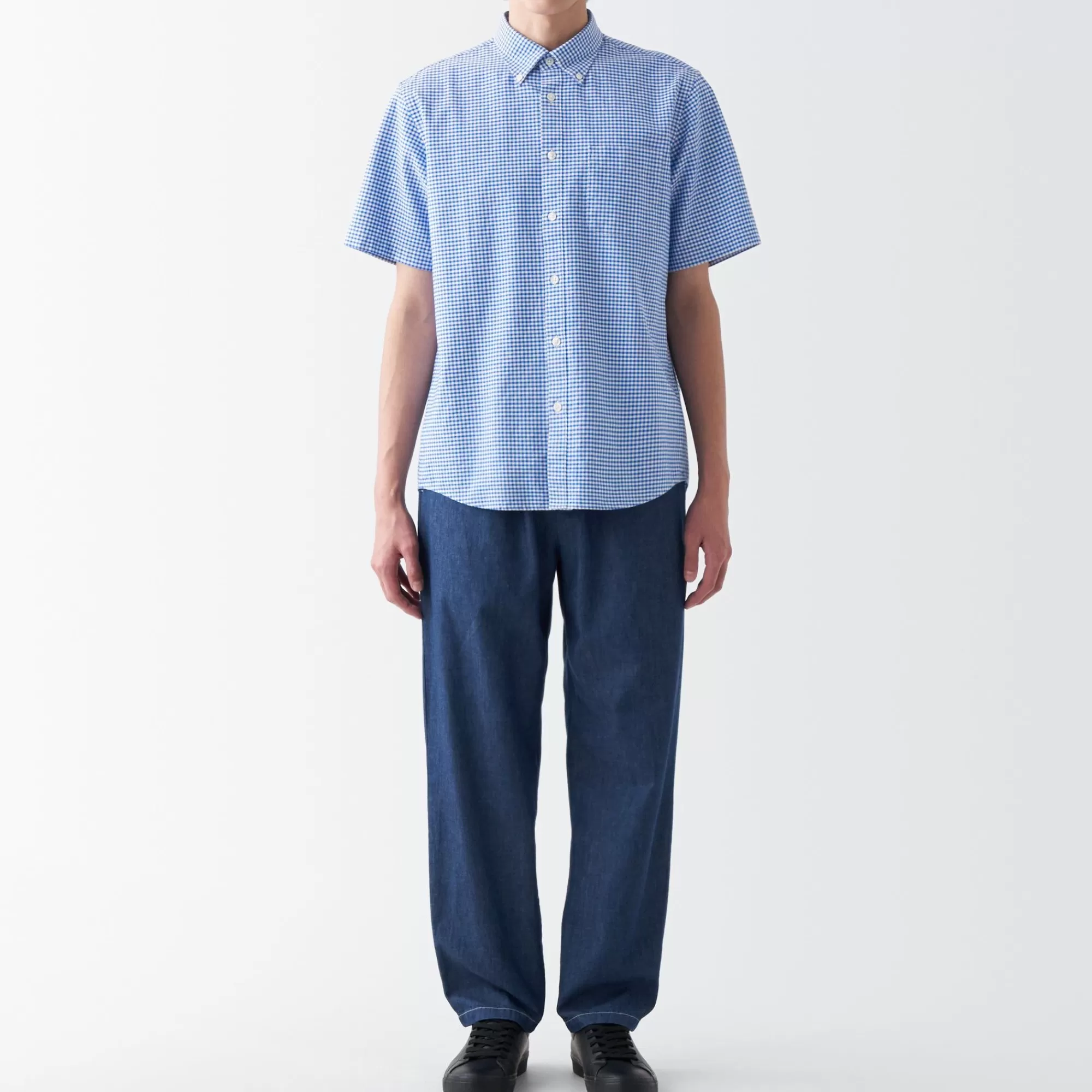 MUJI Men'S Washed Oxford Button Downpatterned Short Sleeve Shirt Discount