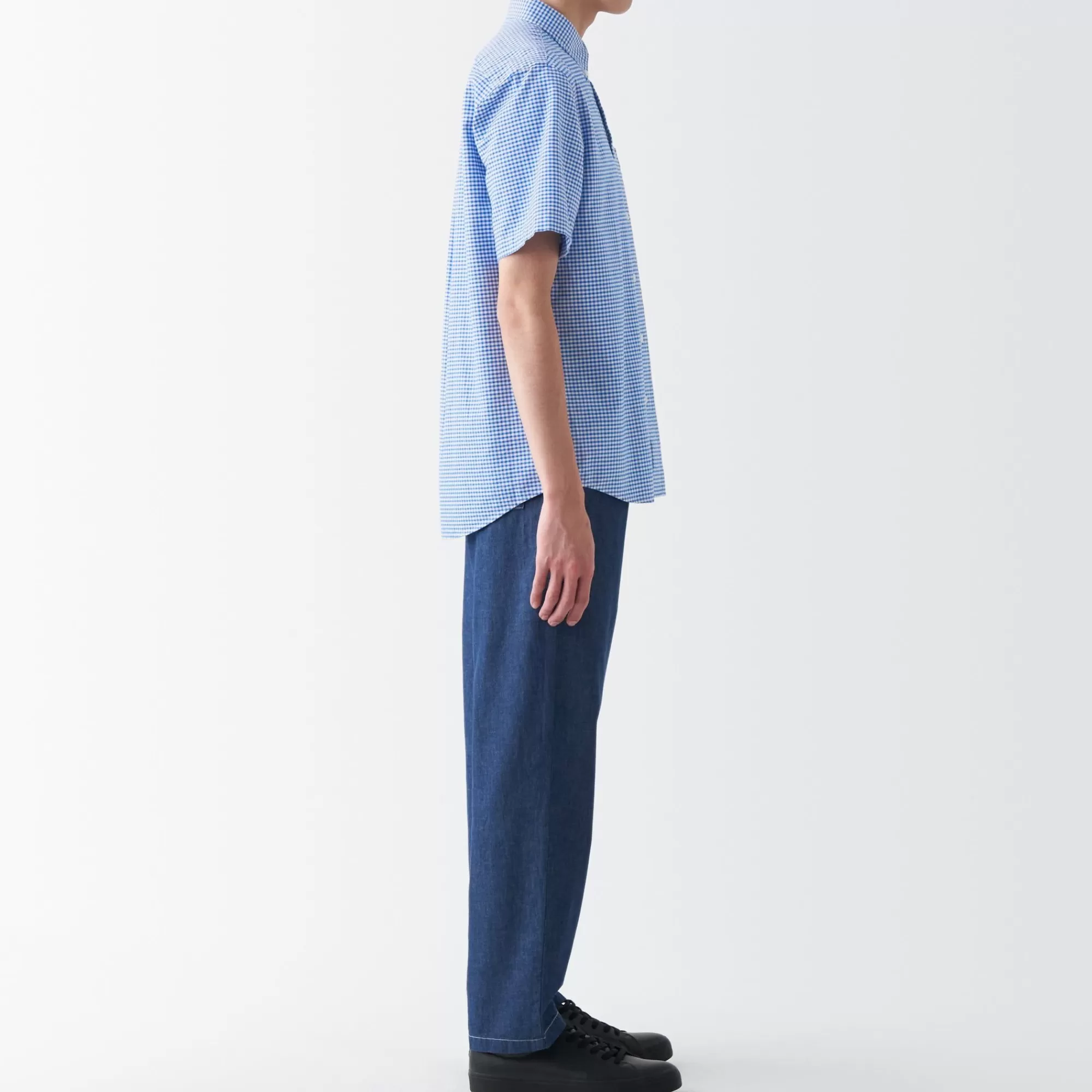 MUJI Men'S Washed Oxford Button Downpatterned Short Sleeve Shirt Discount