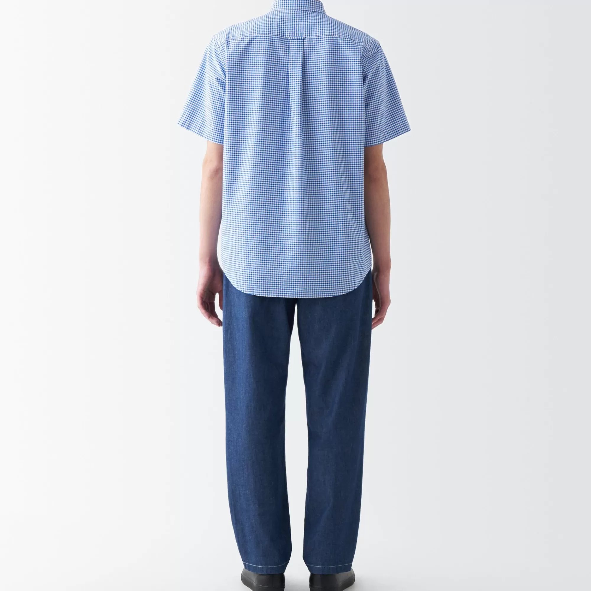 MUJI Men'S Washed Oxford Button Downpatterned Short Sleeve Shirt Discount