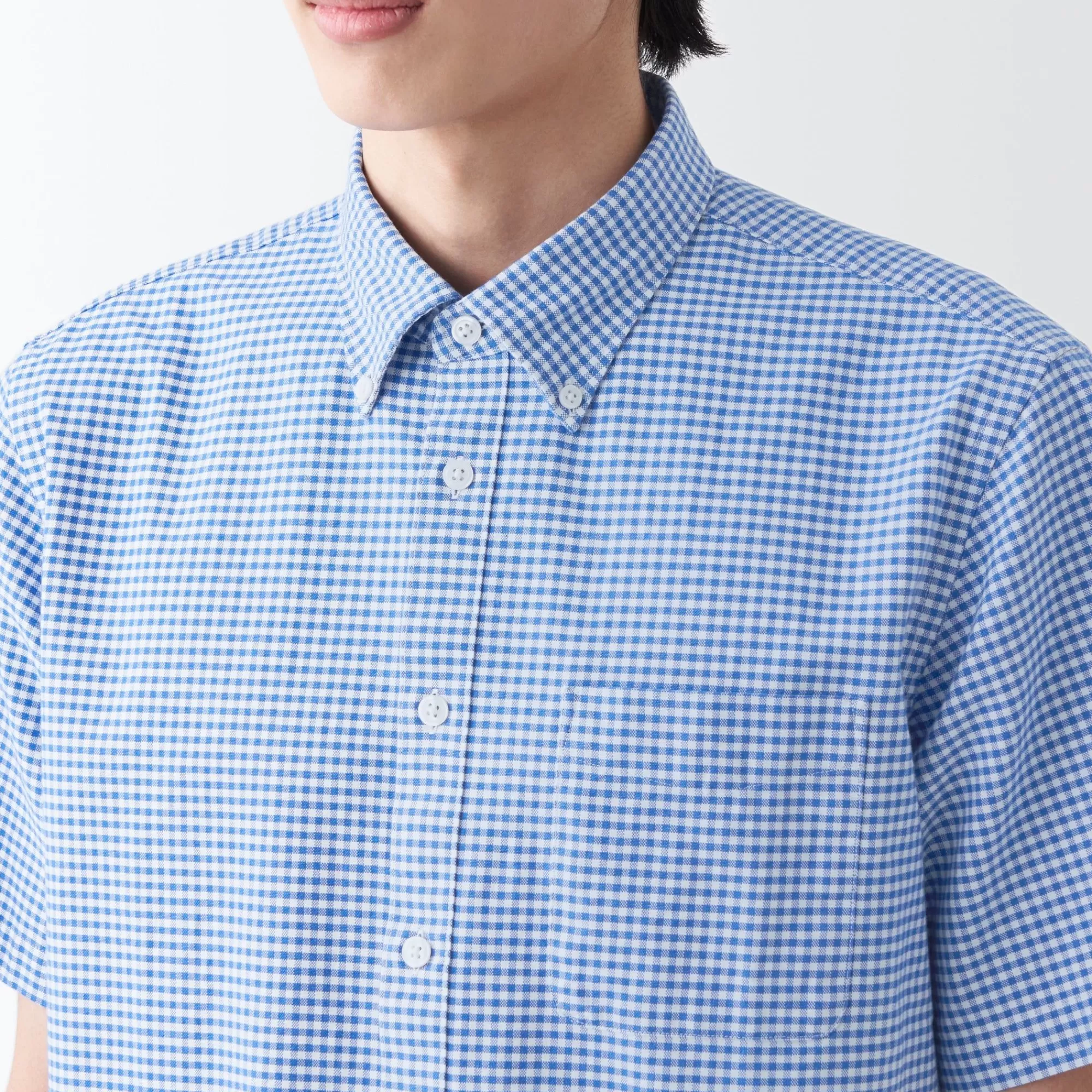 MUJI Men'S Washed Oxford Button Downpatterned Short Sleeve Shirt Discount