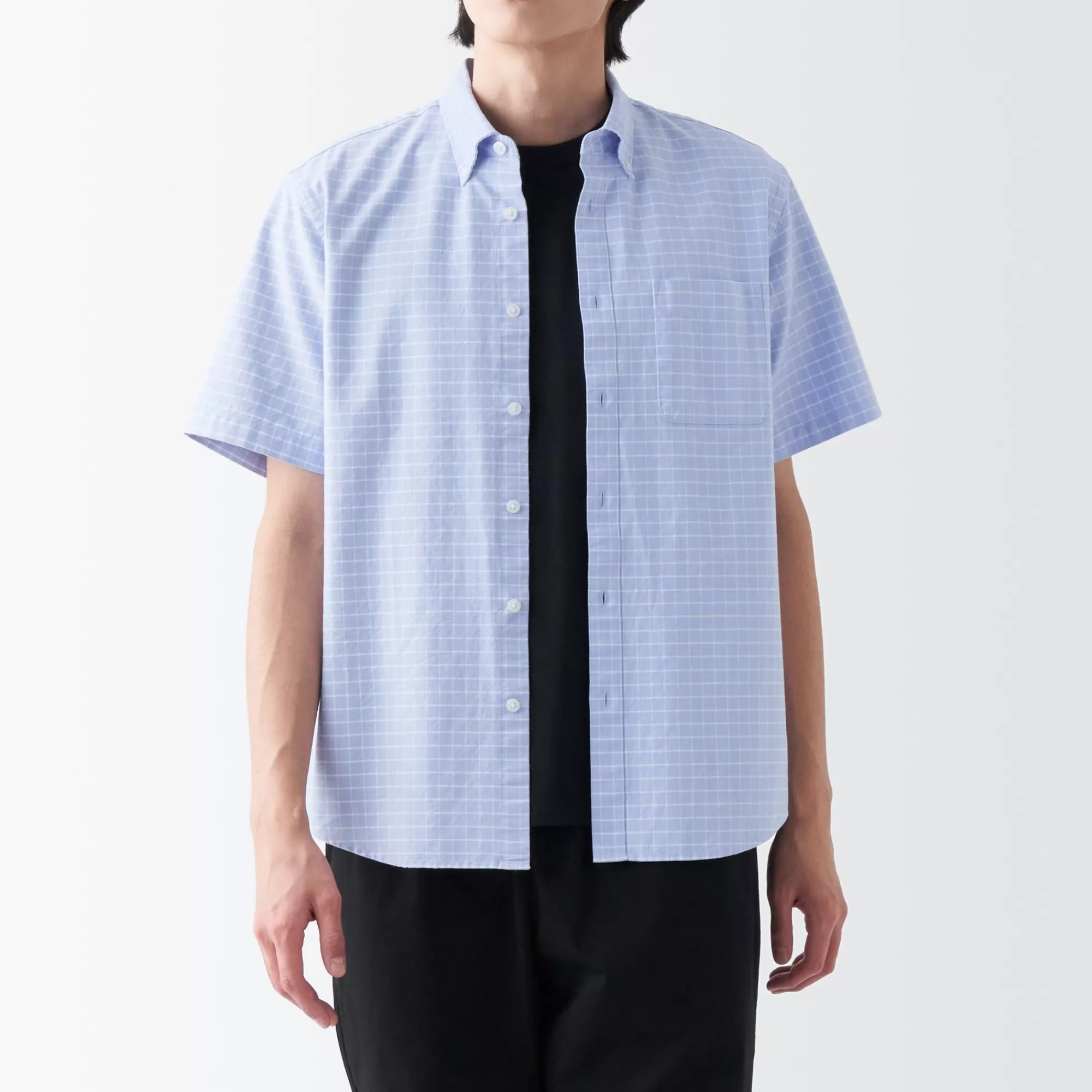 MUJI Men'S Washed Oxford Button Downpatterned Short Sleeve Shirt Discount