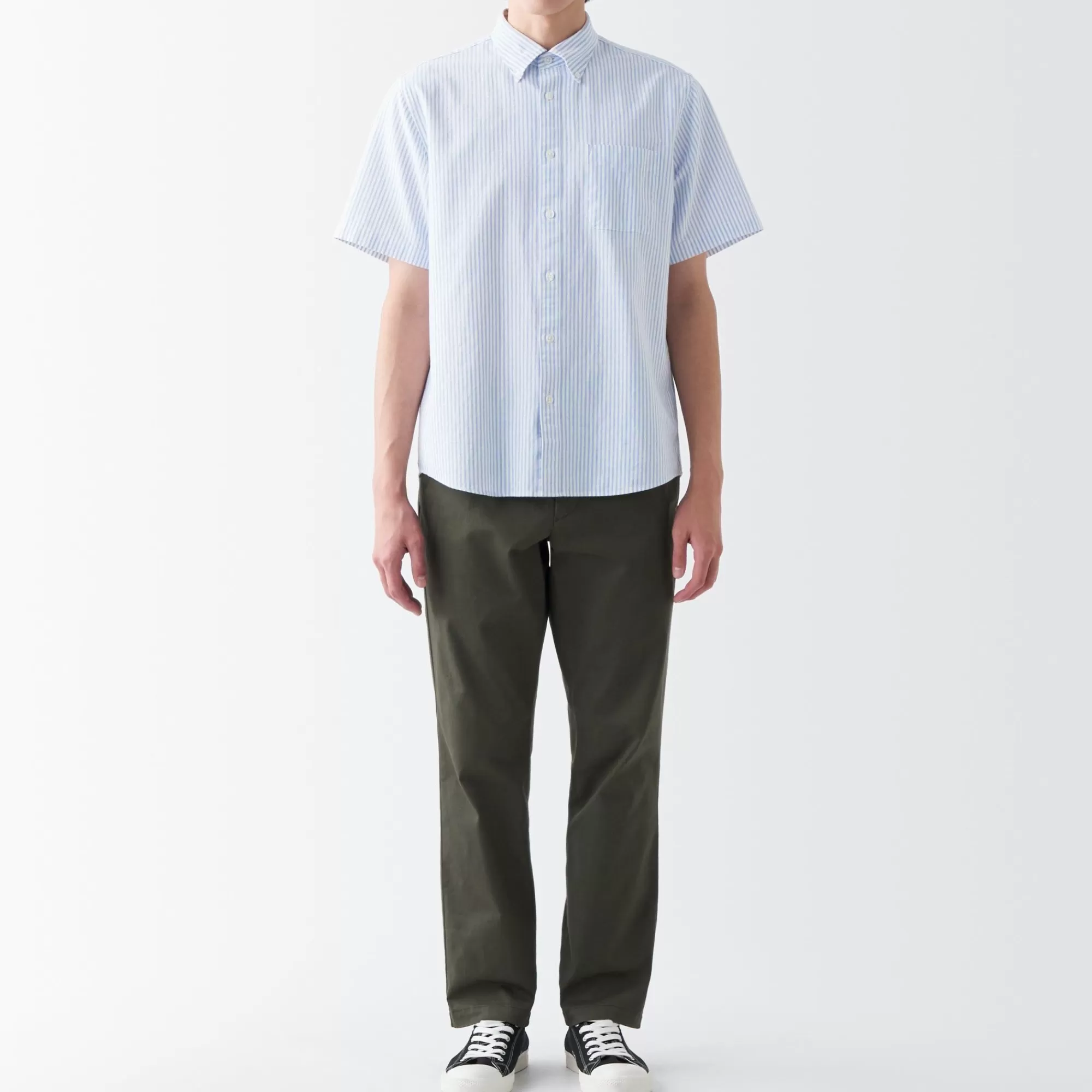 MUJI Men'S Washed Oxford Button Downpatterned Short Sleeve Shirt Discount