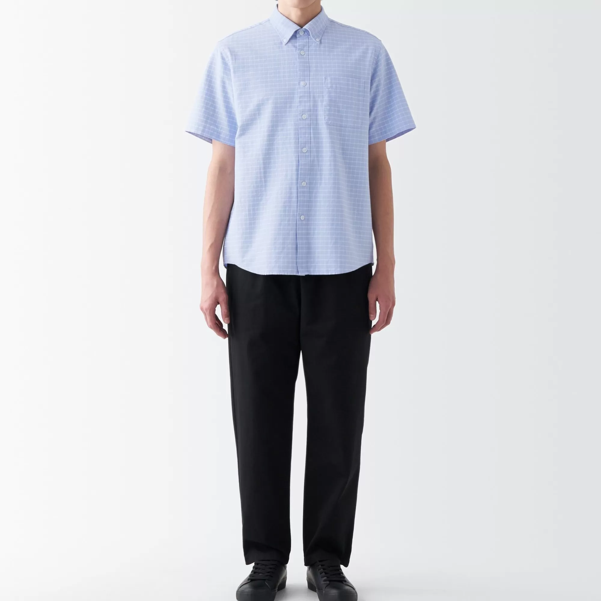 MUJI Men'S Washed Oxford Button Downpatterned Short Sleeve Shirt Discount