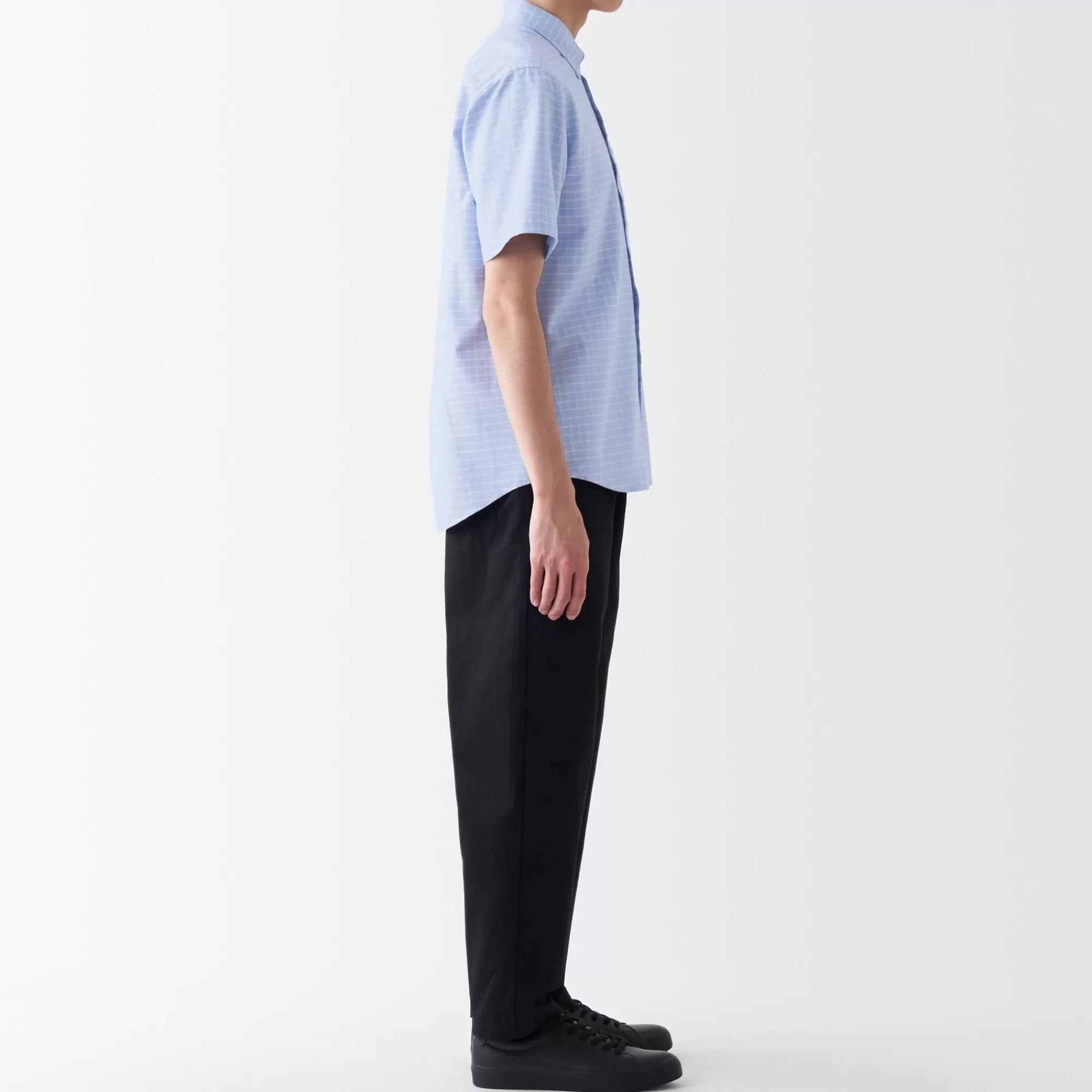 MUJI Men'S Washed Oxford Button Downpatterned Short Sleeve Shirt Discount
