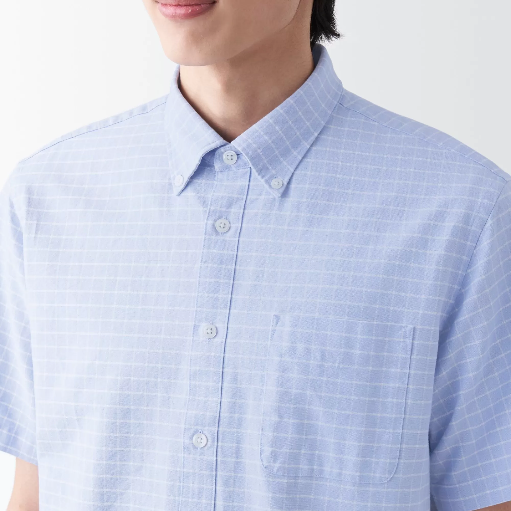 MUJI Men'S Washed Oxford Button Downpatterned Short Sleeve Shirt Discount