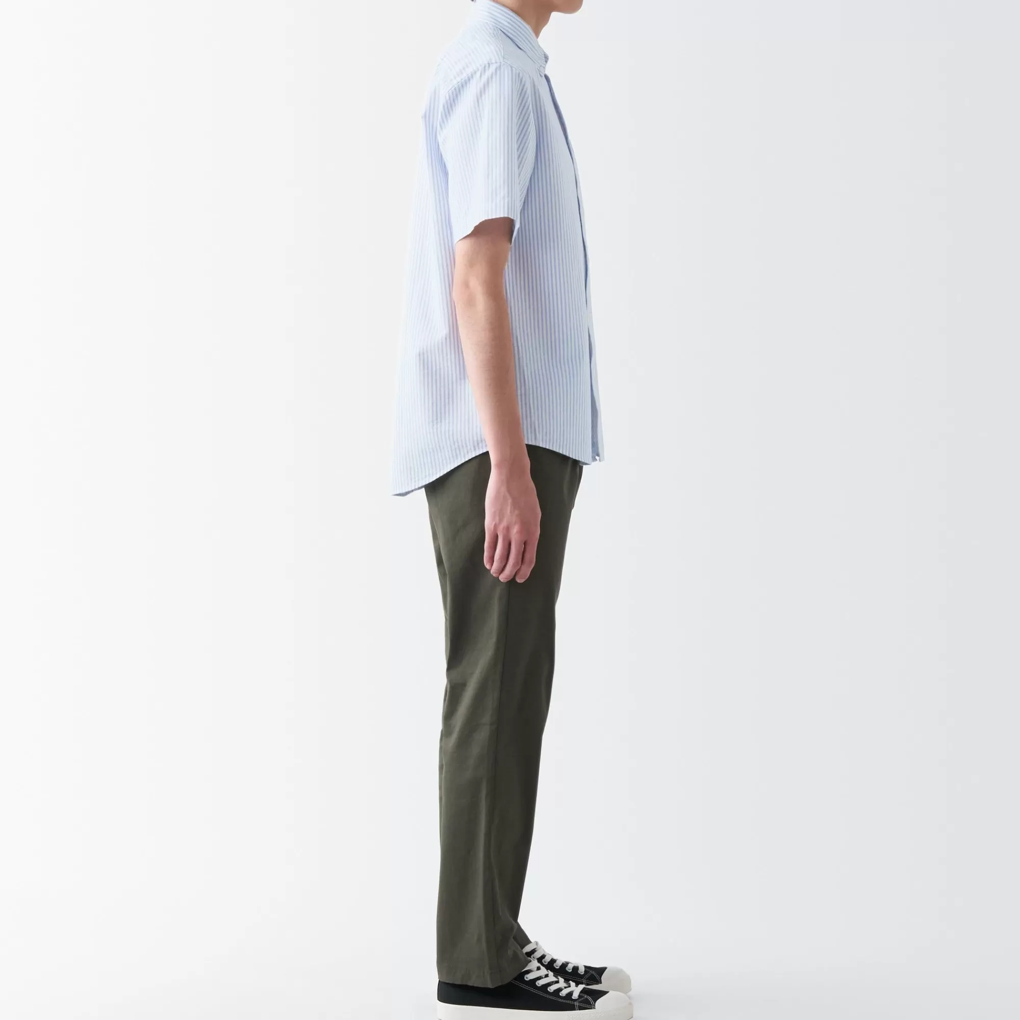 MUJI Men'S Washed Oxford Button Downpatterned Short Sleeve Shirt Discount