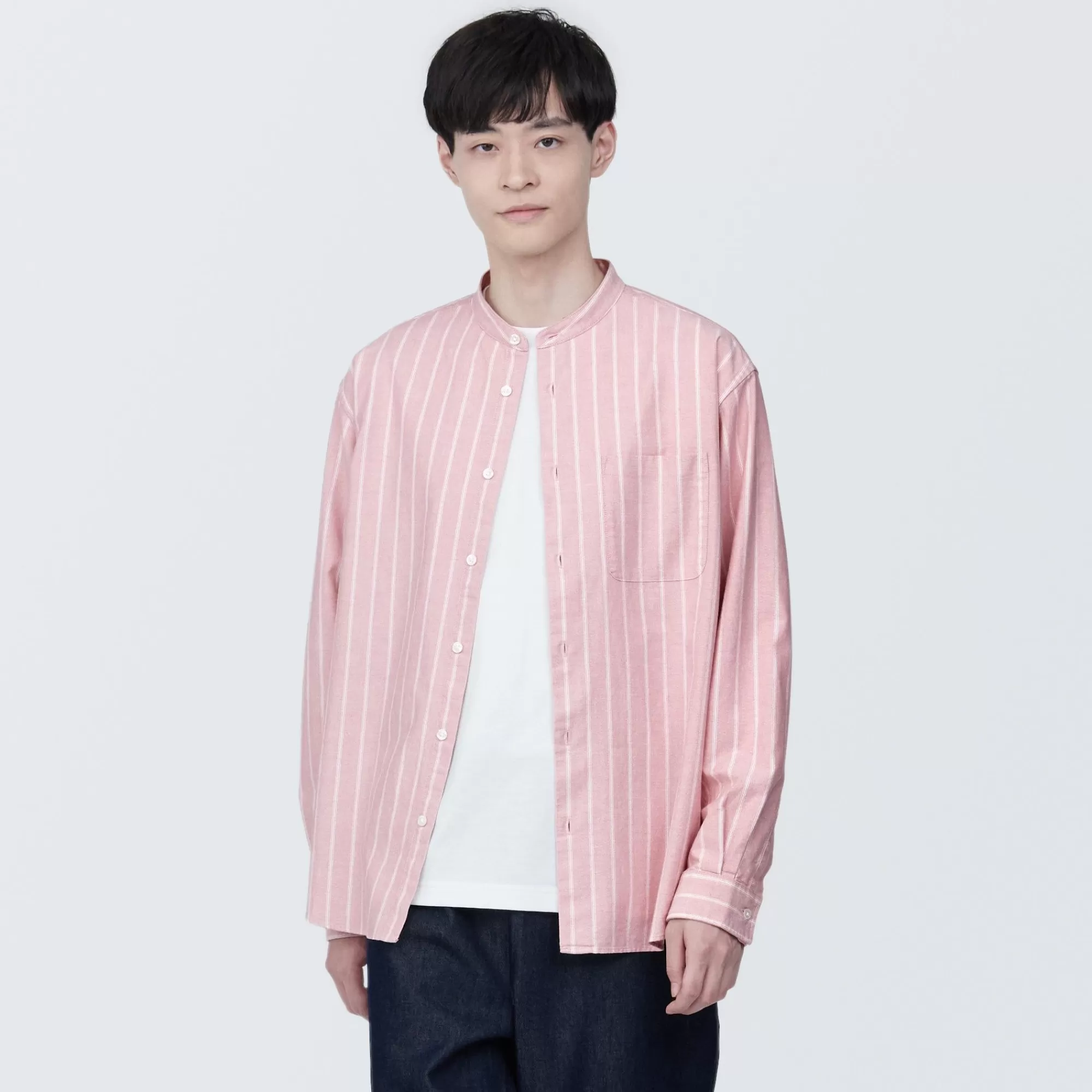 MUJI Men'S Washed Oxford Stand Collar Patterned Long Sleeve Shirt Online