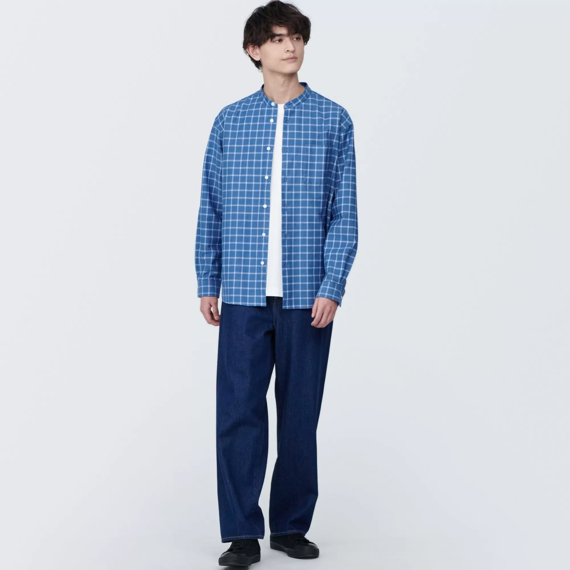 MUJI Men'S Washed Oxford Stand Collar Patterned Long Sleeve Shirt Online