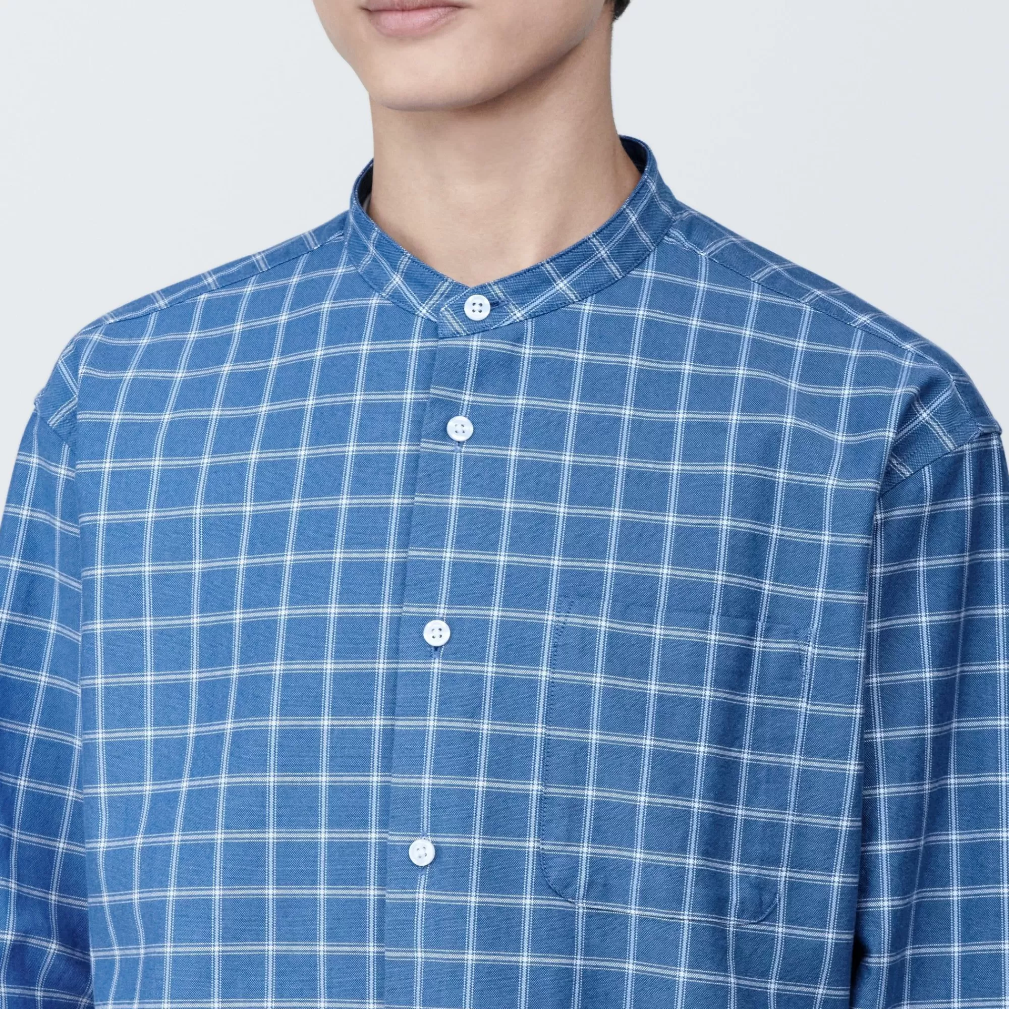 MUJI Men'S Washed Oxford Stand Collar Patterned Long Sleeve Shirt Online