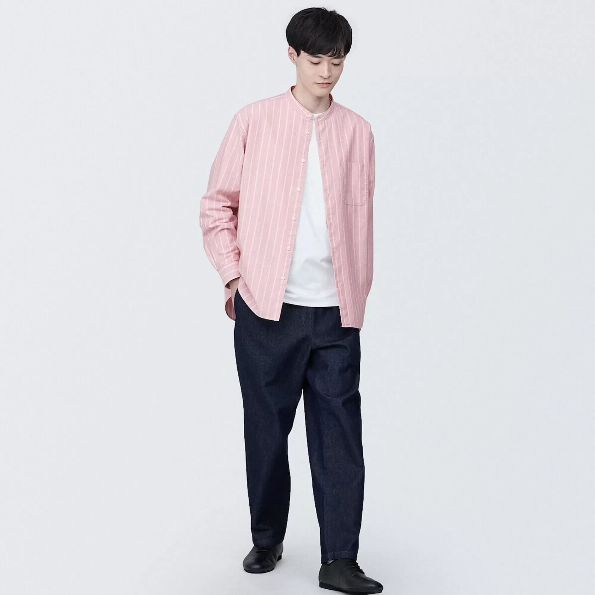 MUJI Men'S Washed Oxford Stand Collar Patterned Long Sleeve Shirt Online