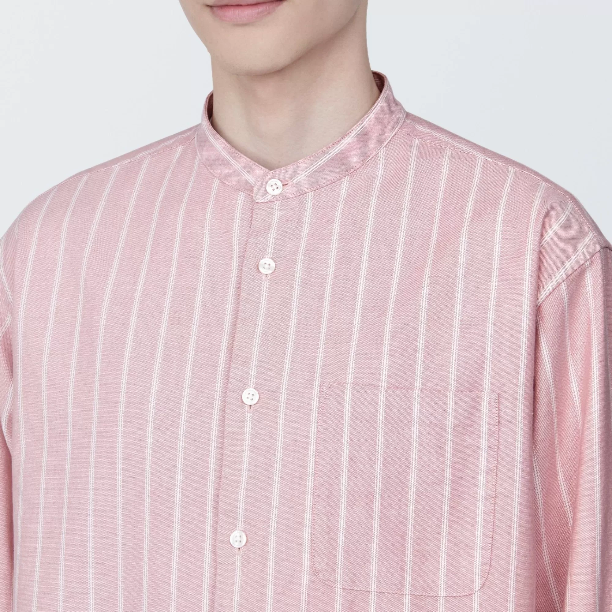 MUJI Men'S Washed Oxford Stand Collar Patterned Long Sleeve Shirt Online
