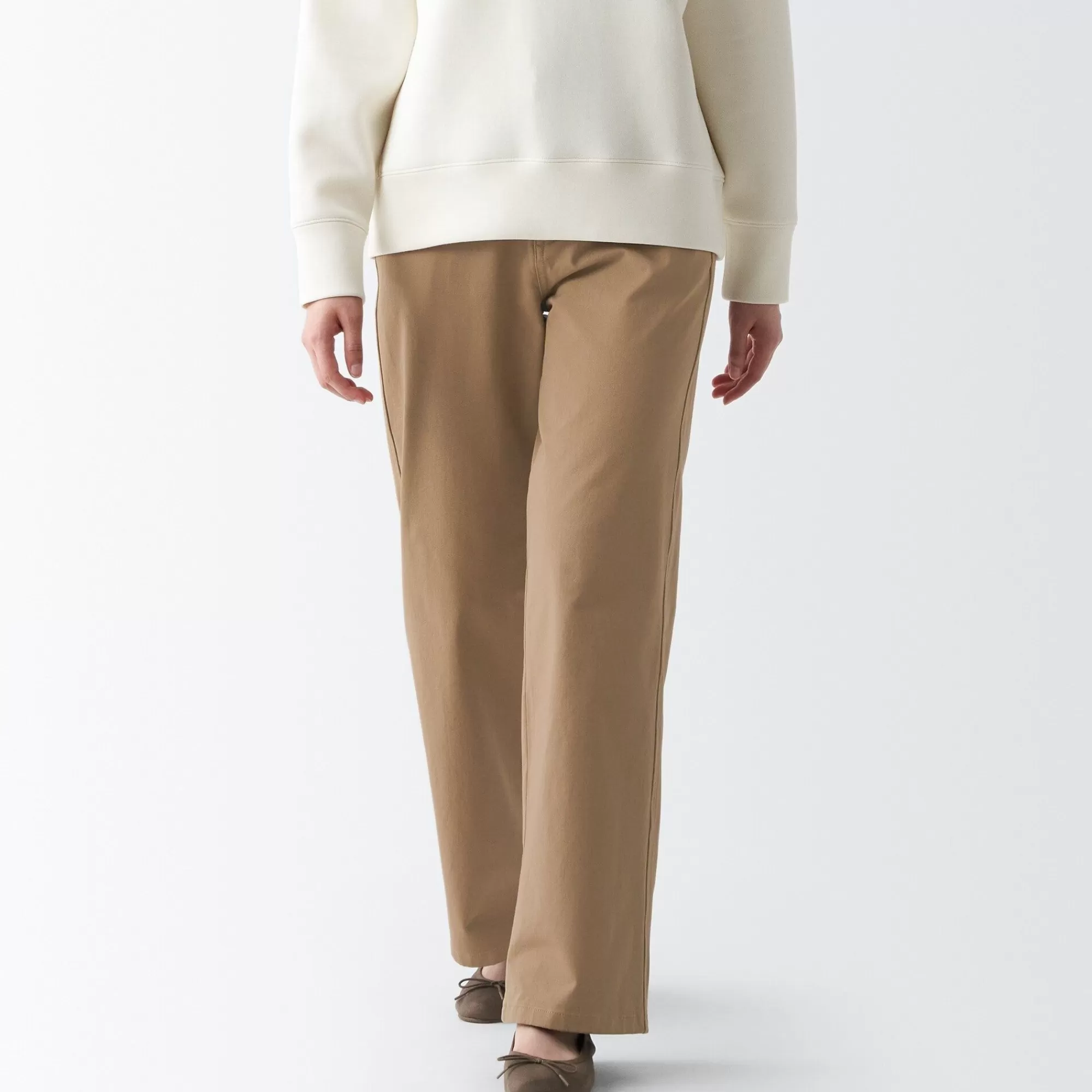 MUJI Women'S 4-Way Stretch Chino Wide Straight Pants (L 32Inch / 82Cm) Sale