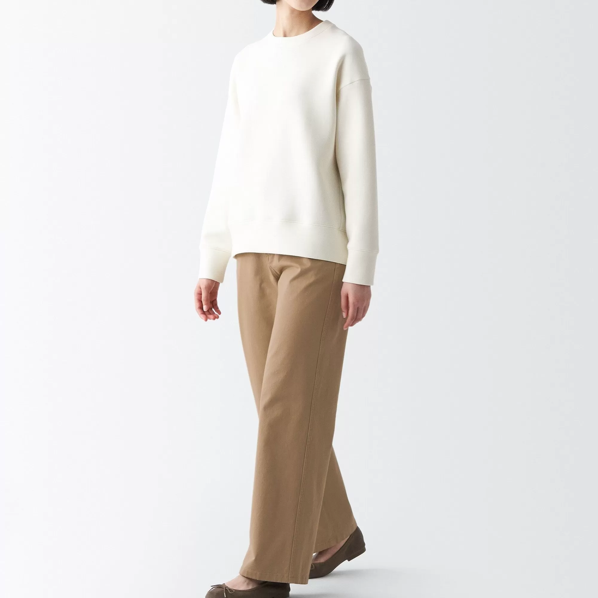 MUJI Women'S 4-Way Stretch Chino Wide Straight Pants (L 32Inch / 82Cm) Sale