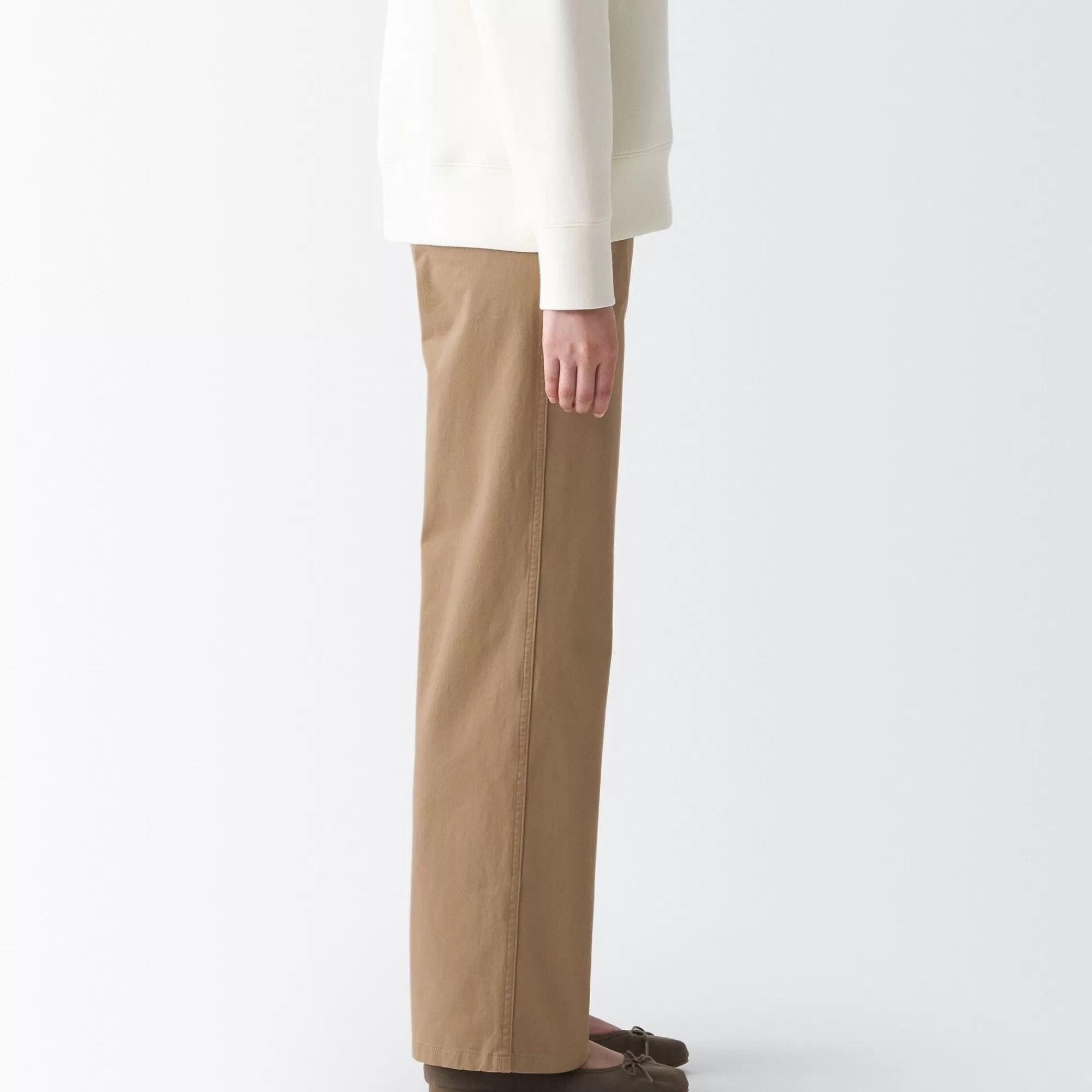 MUJI Women'S 4-Way Stretch Chino Wide Straight Pants (L 32Inch / 82Cm) Sale