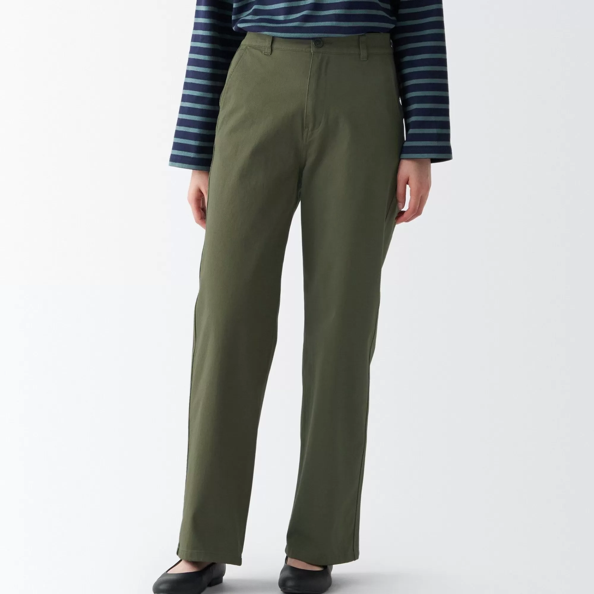 MUJI Women'S 4-Way Stretch Chino Wide Straight Pants (L 32Inch / 82Cm) Sale