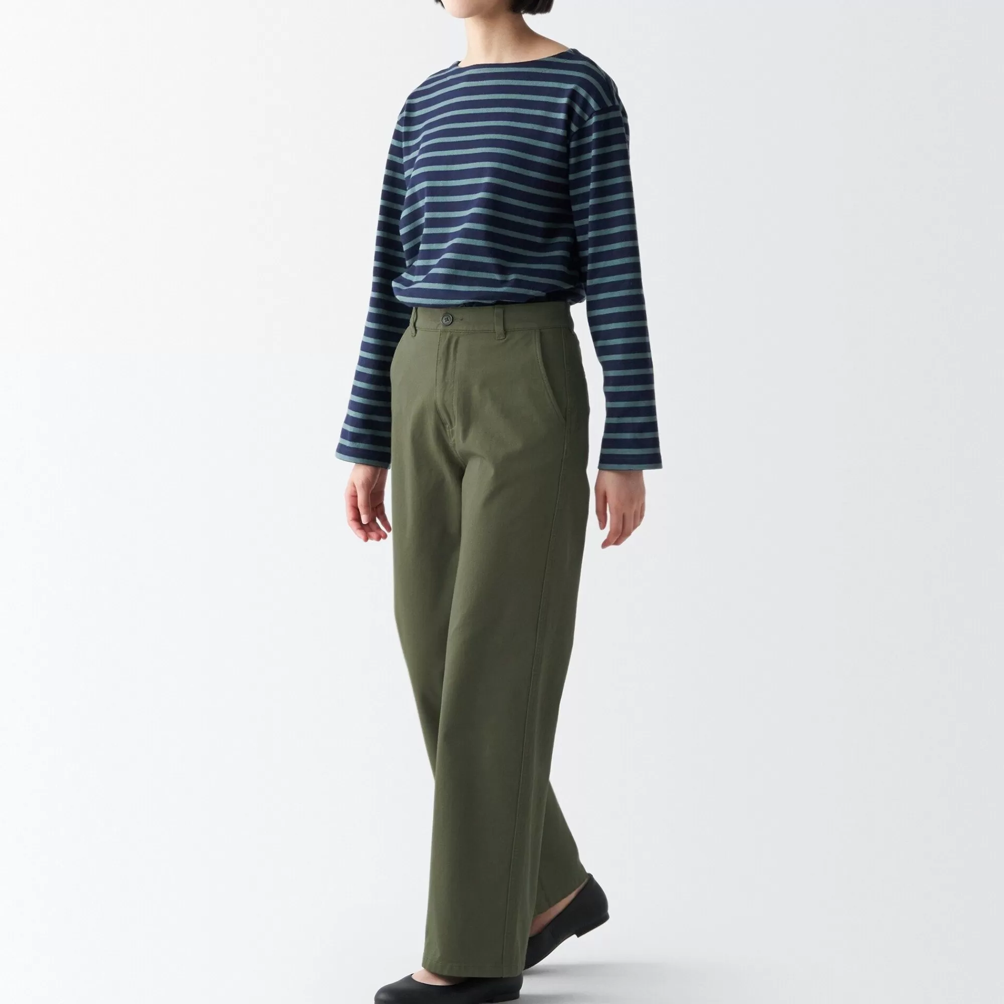 MUJI Women'S 4-Way Stretch Chino Wide Straight Pants (L 32Inch / 82Cm) Sale