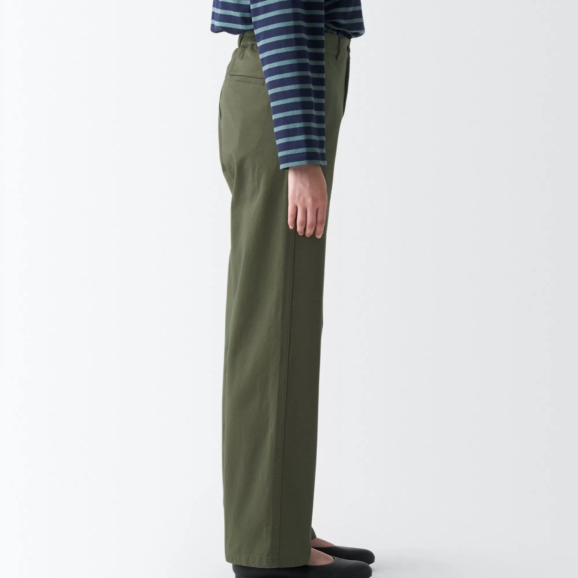 MUJI Women'S 4-Way Stretch Chino Wide Straight Pants (L 32Inch / 82Cm) Sale