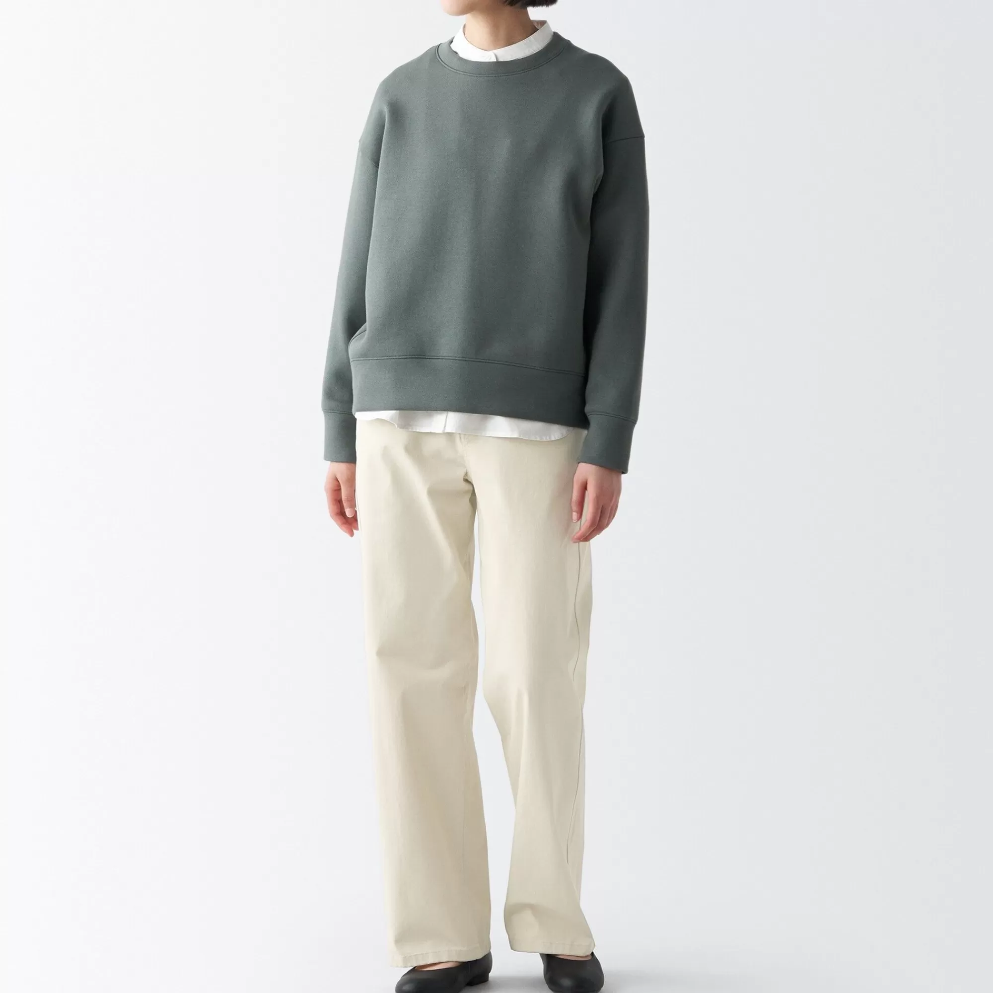 MUJI Women'S 4-Way Stretch Chino Wide Straight Pants (L 32Inch / 82Cm) Sale