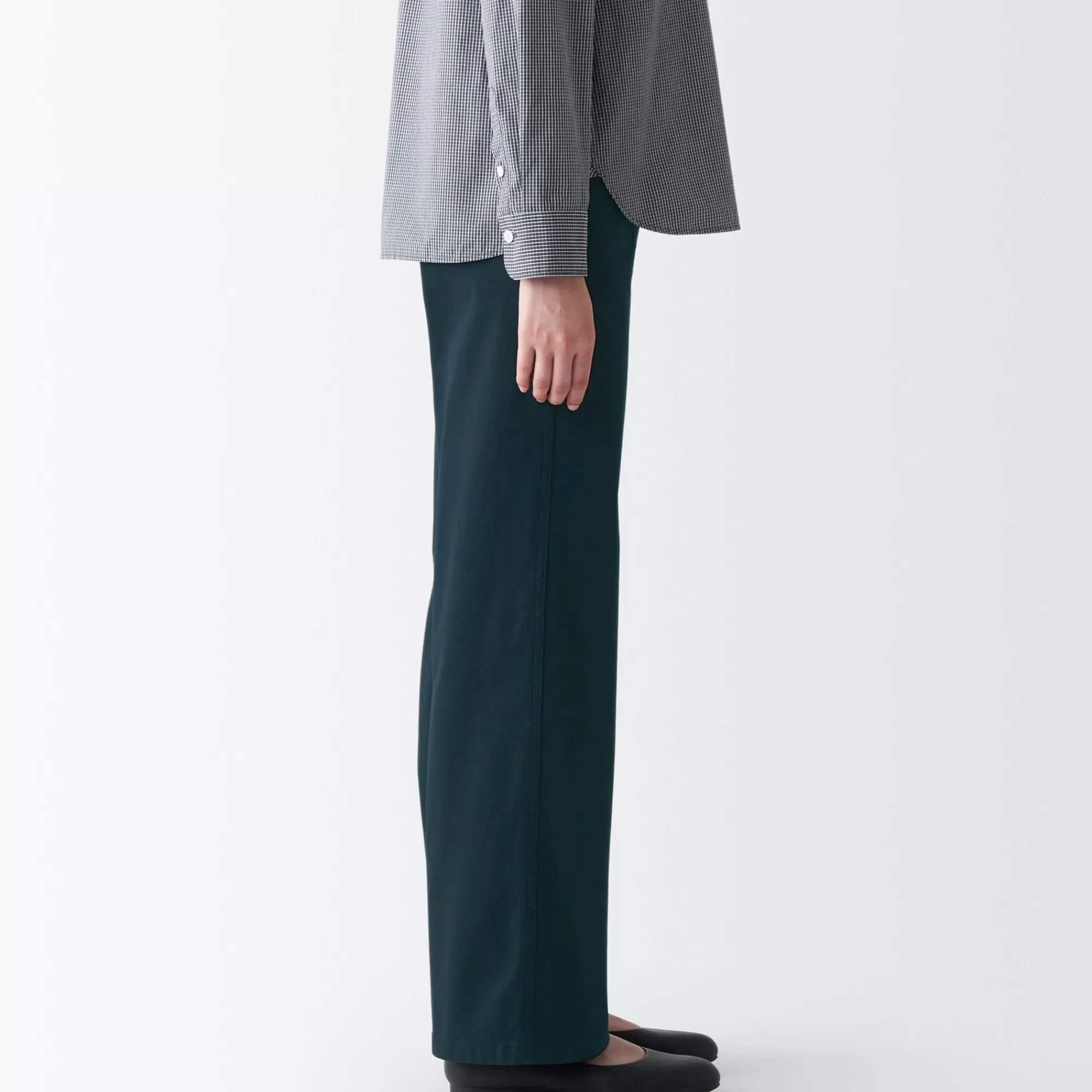 MUJI Women'S 4-Way Stretch Chino Wide Straight Pants (L 32Inch / 82Cm) Sale