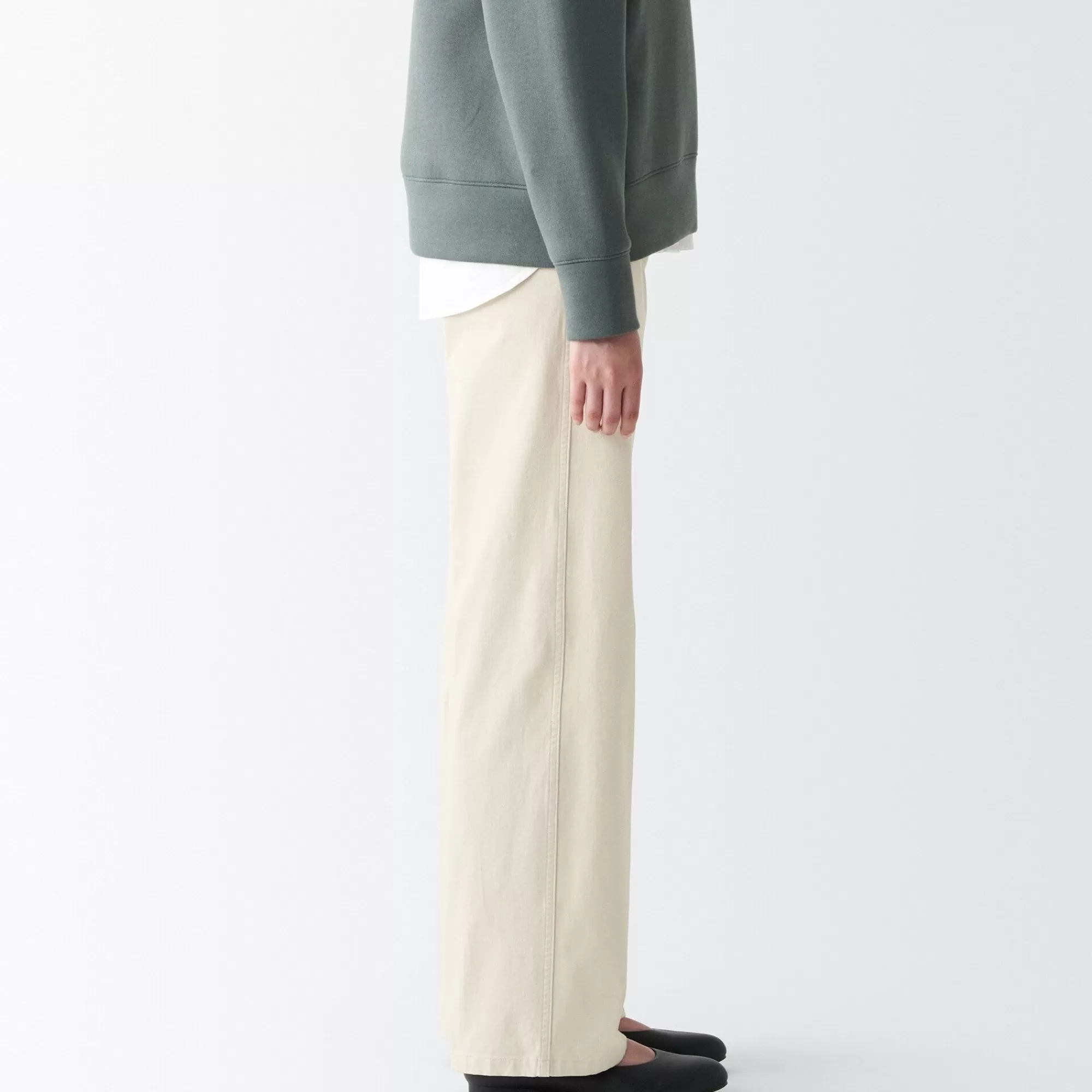 MUJI Women'S 4-Way Stretch Chino Wide Straight Pants (L 32Inch / 82Cm) Sale
