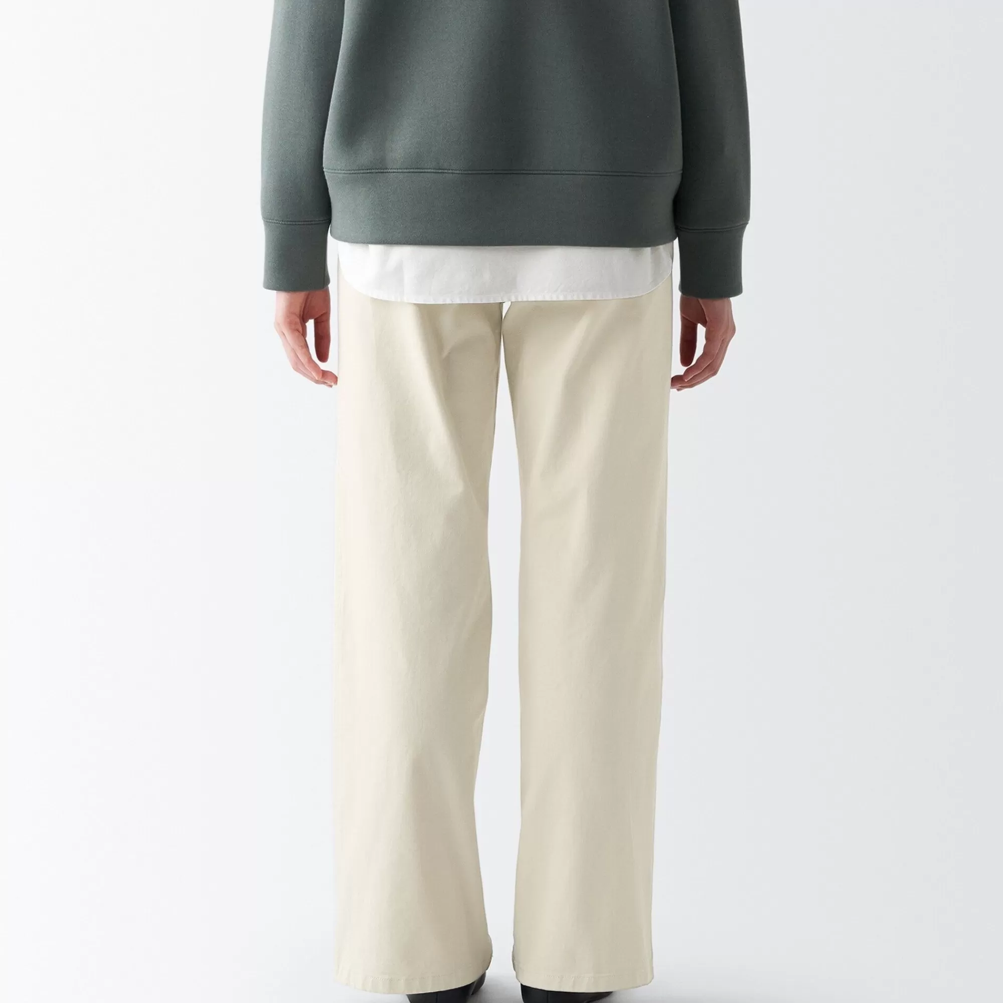 MUJI Women'S 4-Way Stretch Chino Wide Straight Pants (L 32Inch / 82Cm) Sale