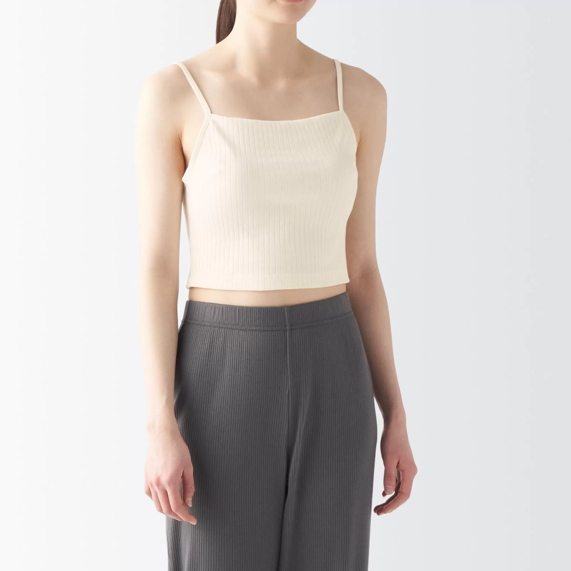 MUJI Women'S Cotton Stretch Ribbed Short Camisole With Bra New