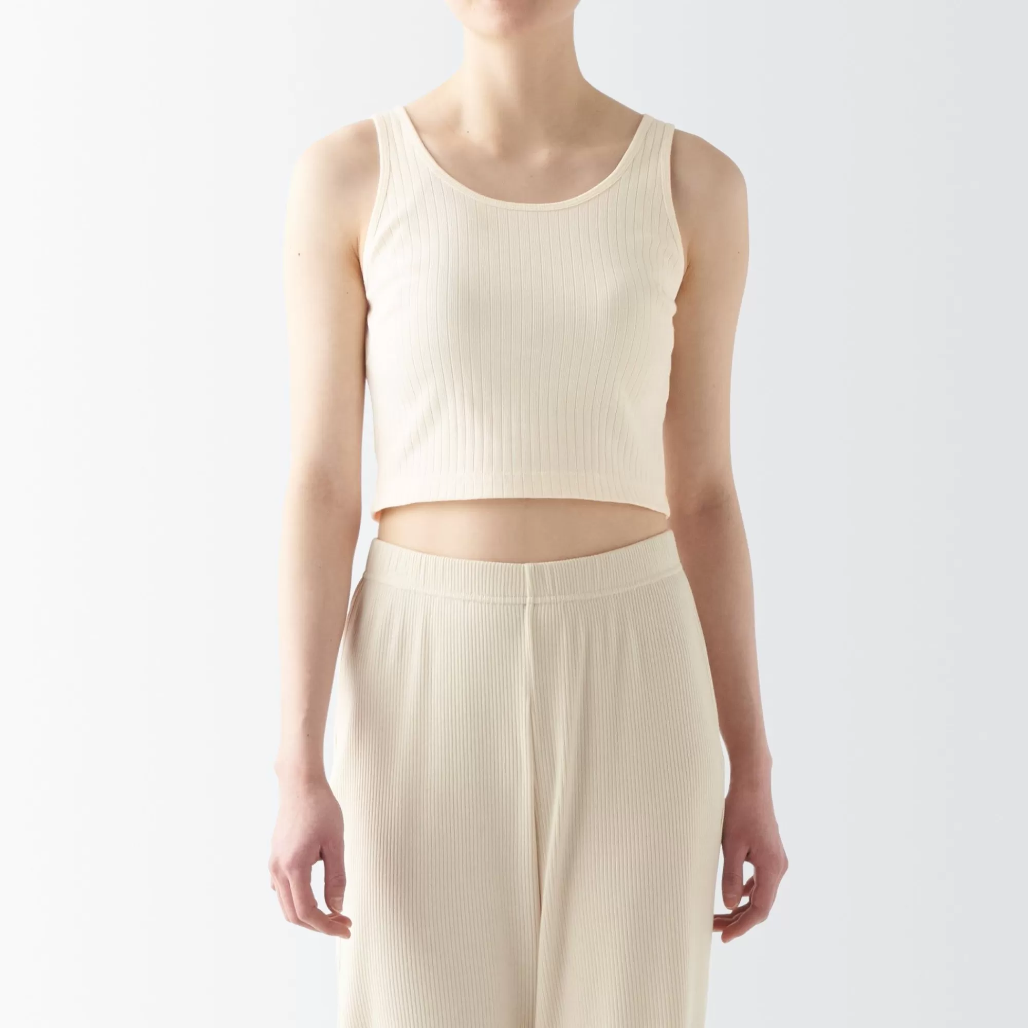 MUJI Women'S Cotton Stretch Ribbed Short Tank Top With Bra Hot