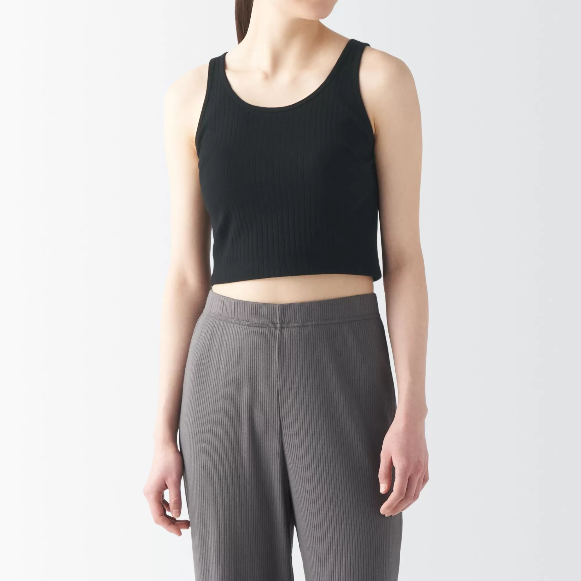 MUJI Women'S Cotton Stretch Ribbed Short Tank Top With Bra Hot
