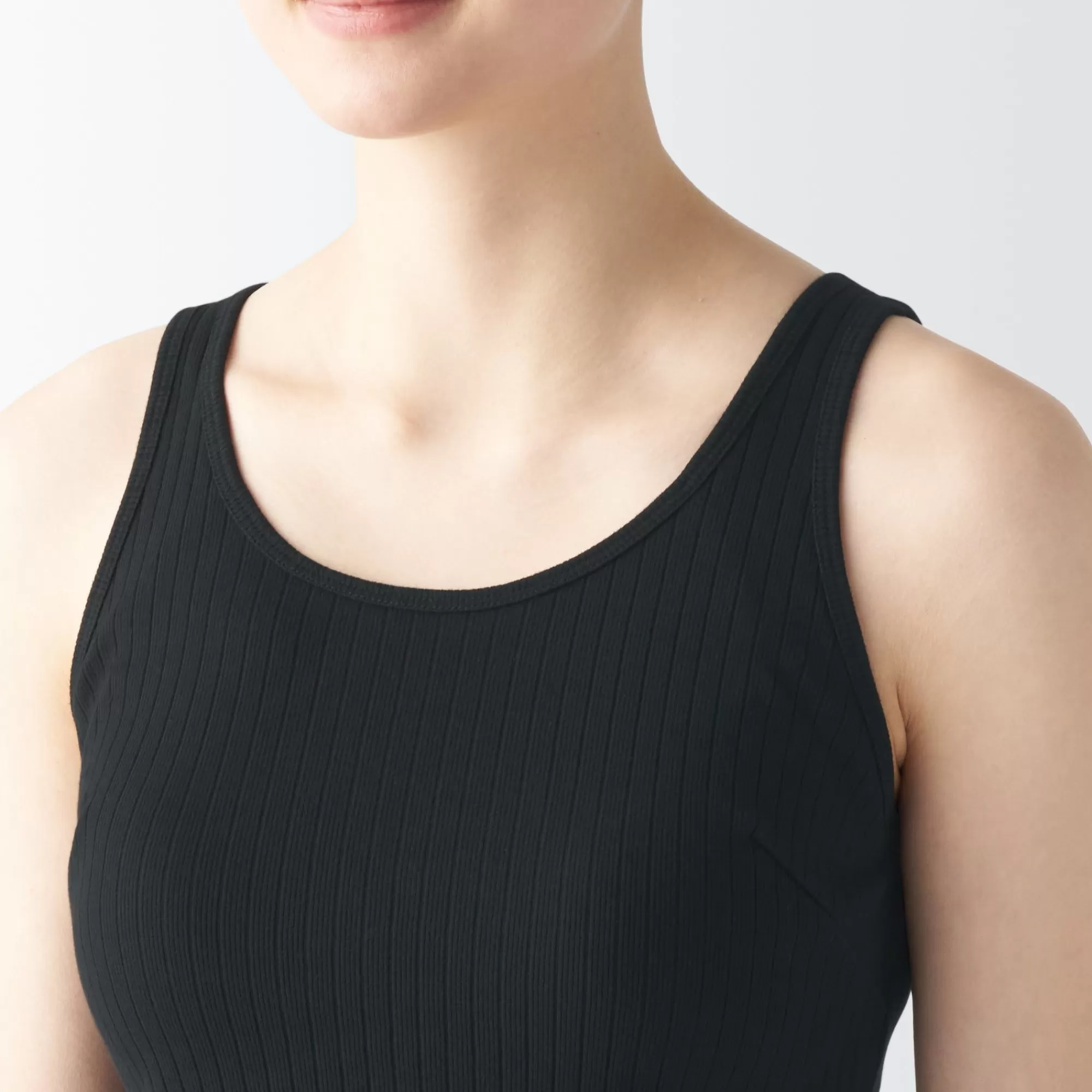 MUJI Women'S Cotton Stretch Ribbed Short Tank Top With Bra Hot