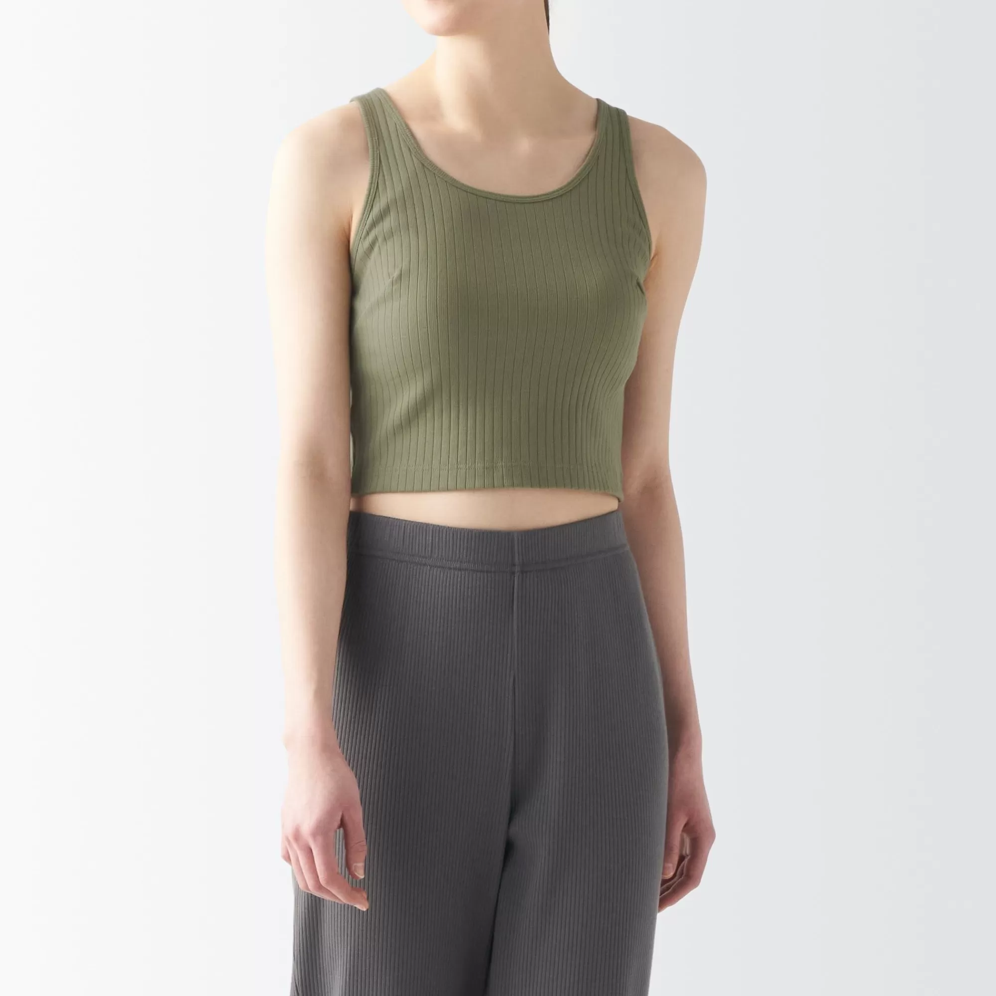 MUJI Women'S Cotton Stretch Ribbed Short Tank Top With Bra Hot
