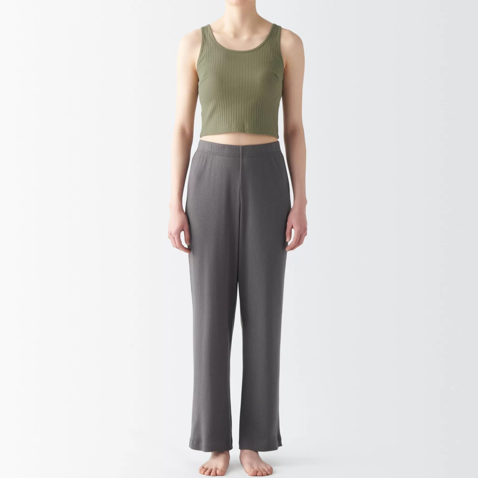 MUJI Women'S Cotton Stretch Ribbed Short Tank Top With Bra Hot