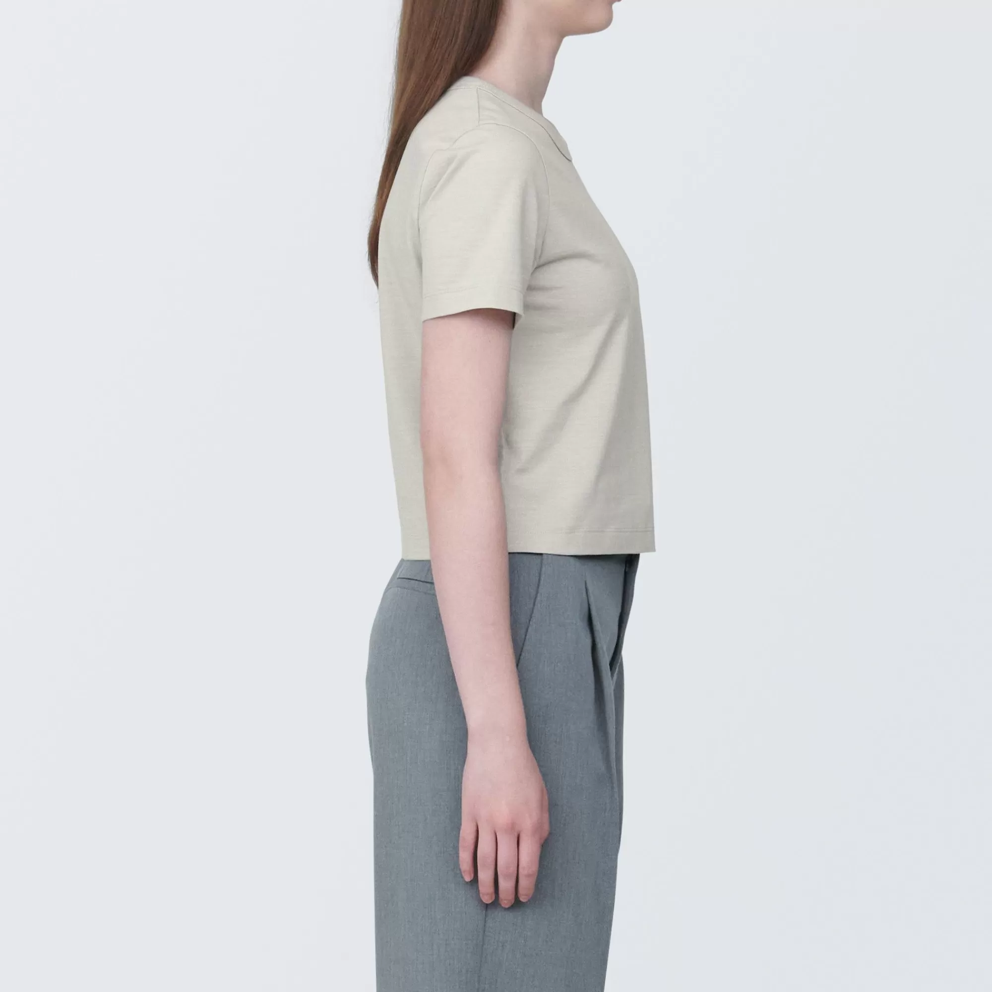 MUJI Women'S Slub Yarn Short Length Short Sleeve T-Shirt Best