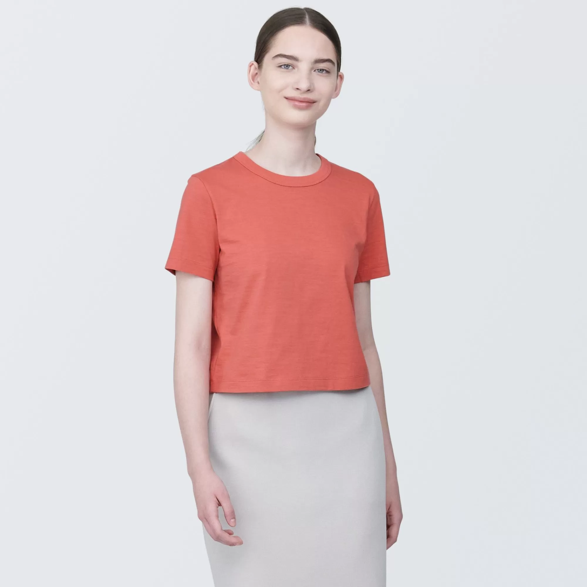 MUJI Women'S Slub Yarn Short Length Short Sleeve T-Shirt Best