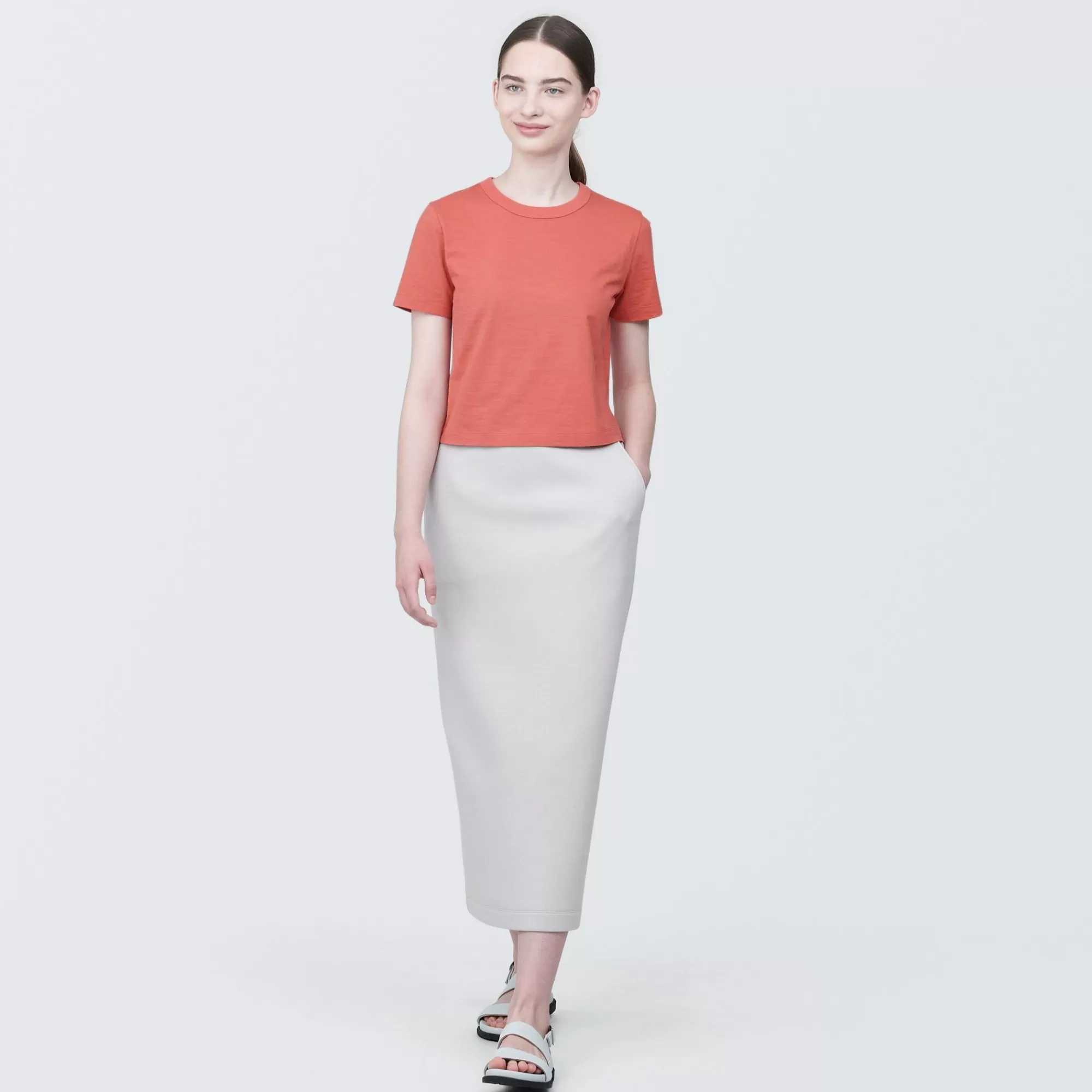 MUJI Women'S Slub Yarn Short Length Short Sleeve T-Shirt Best