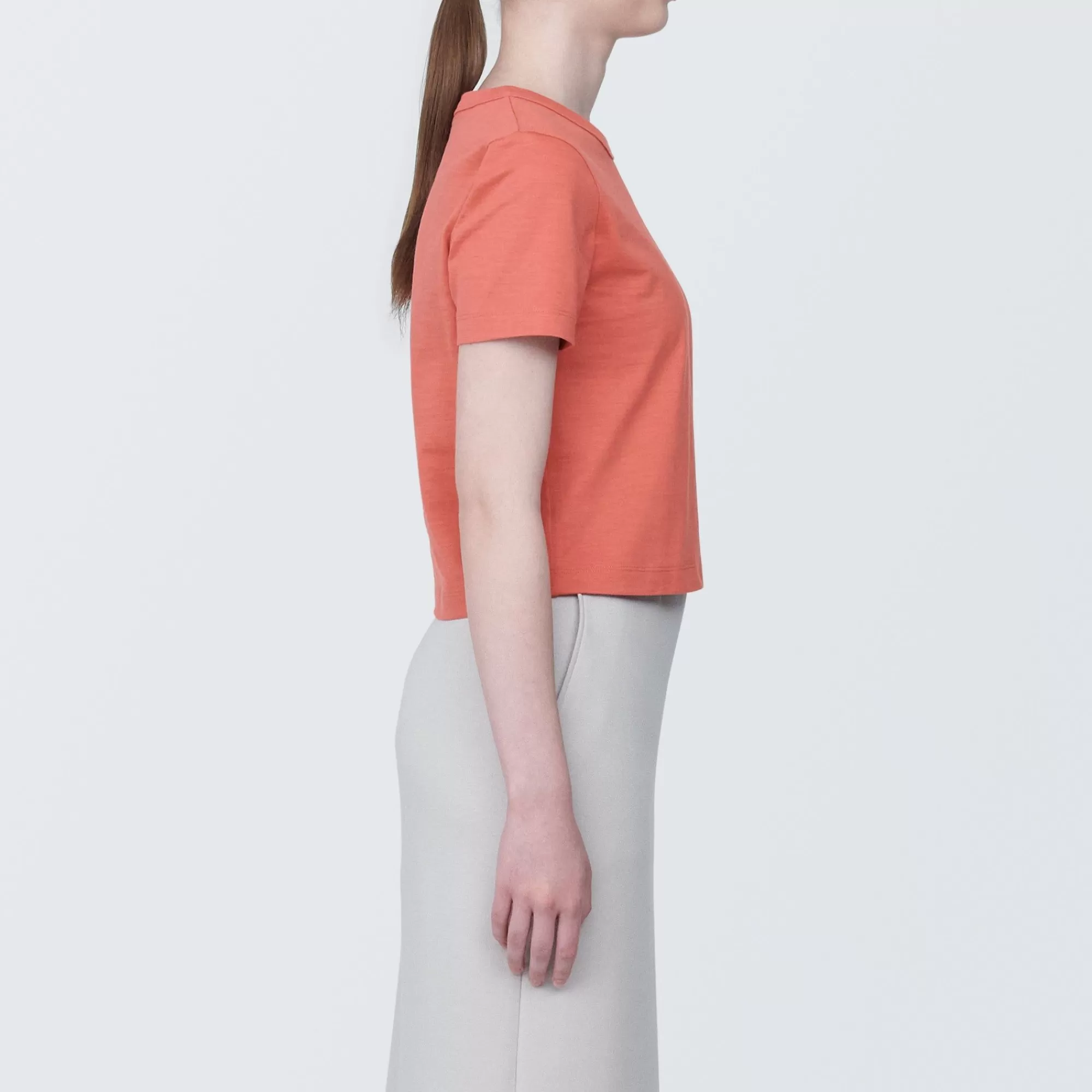 MUJI Women'S Slub Yarn Short Length Short Sleeve T-Shirt Best