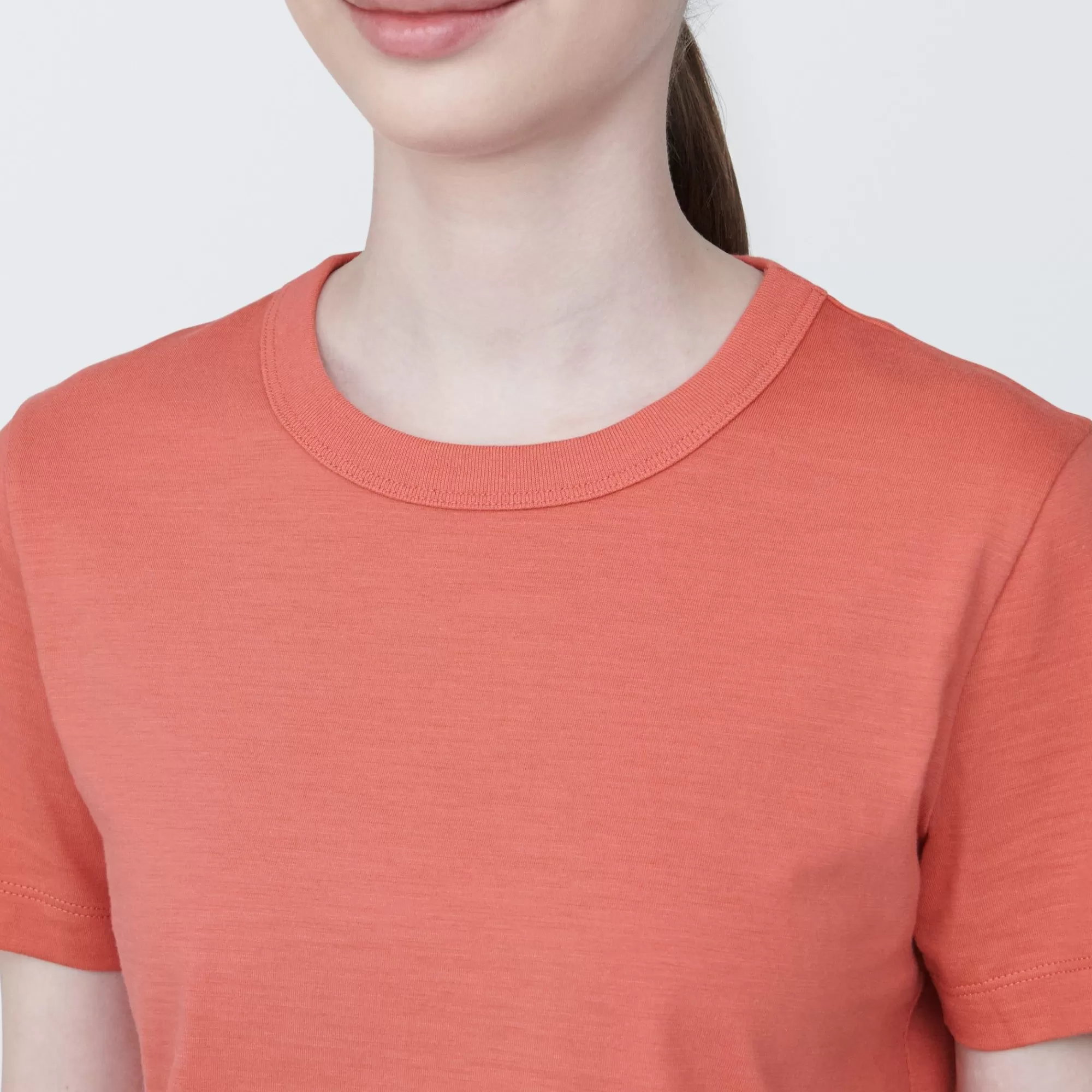 MUJI Women'S Slub Yarn Short Length Short Sleeve T-Shirt Best