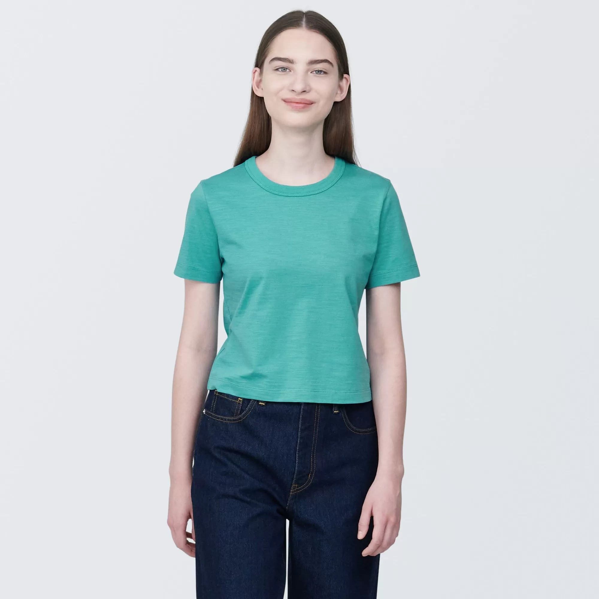 MUJI Women'S Slub Yarn Short Length Short Sleeve T-Shirt Best