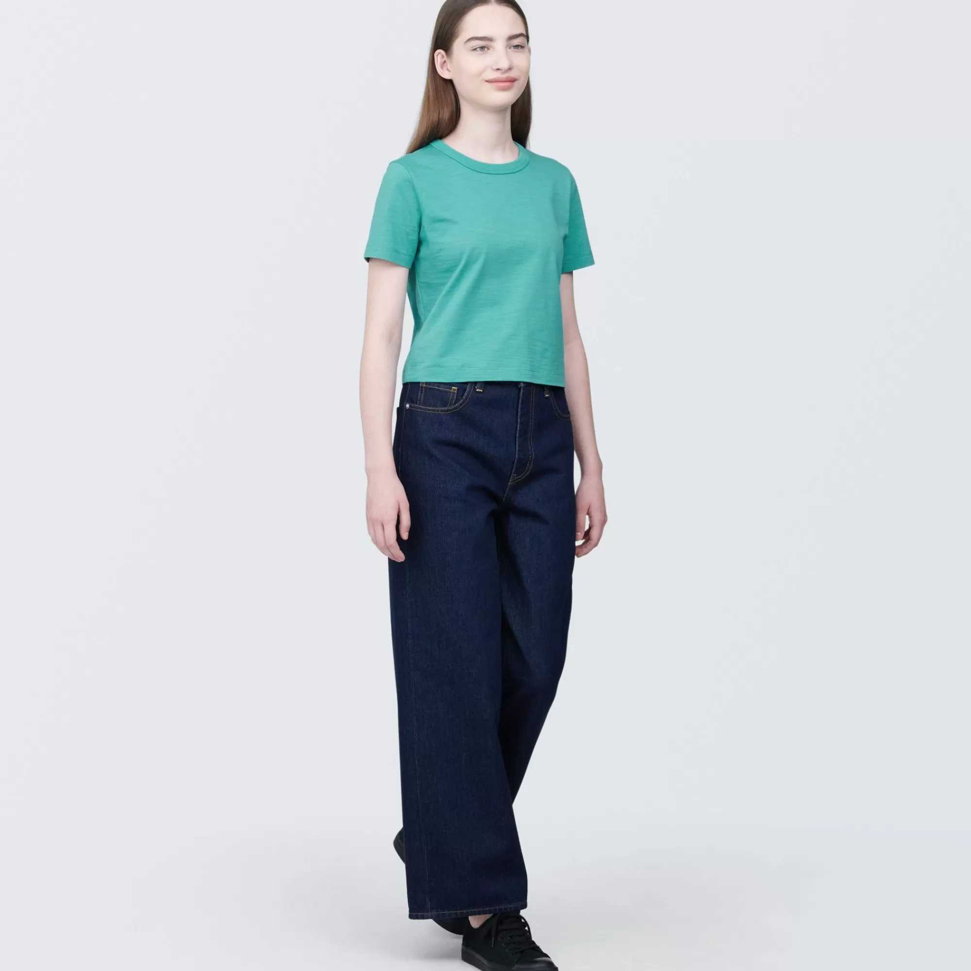 MUJI Women'S Slub Yarn Short Length Short Sleeve T-Shirt Best