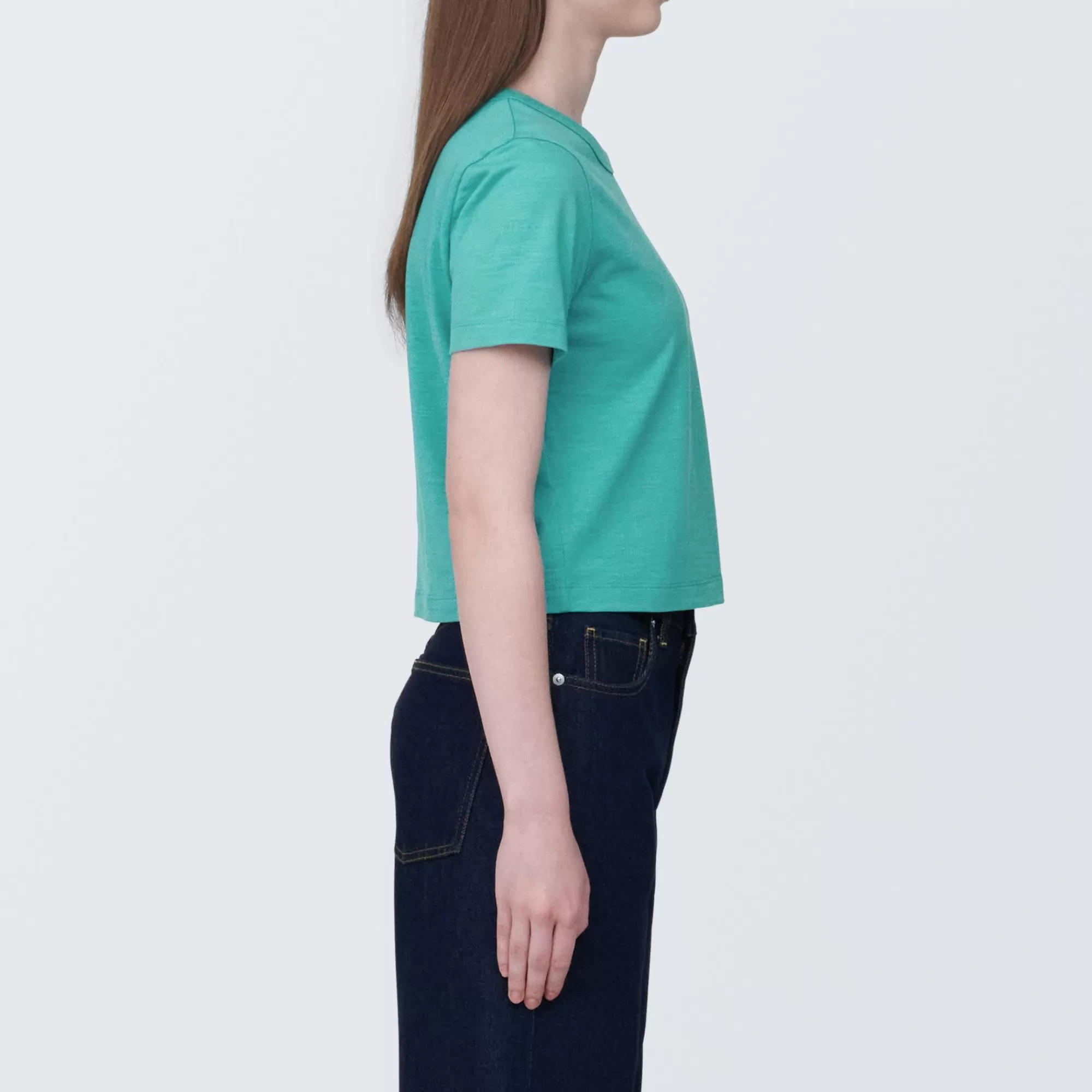 MUJI Women'S Slub Yarn Short Length Short Sleeve T-Shirt Best